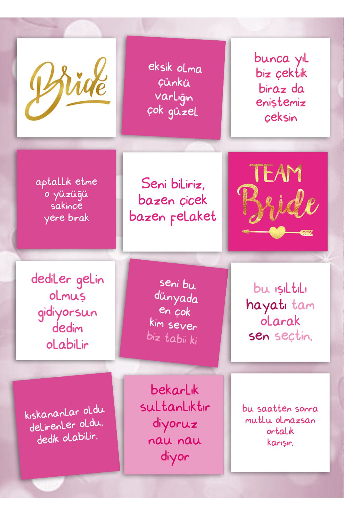 Bekarlığa Veda Partisi Motto 12 Adet Eğlenceli Kartlar Bride To Be Gelin