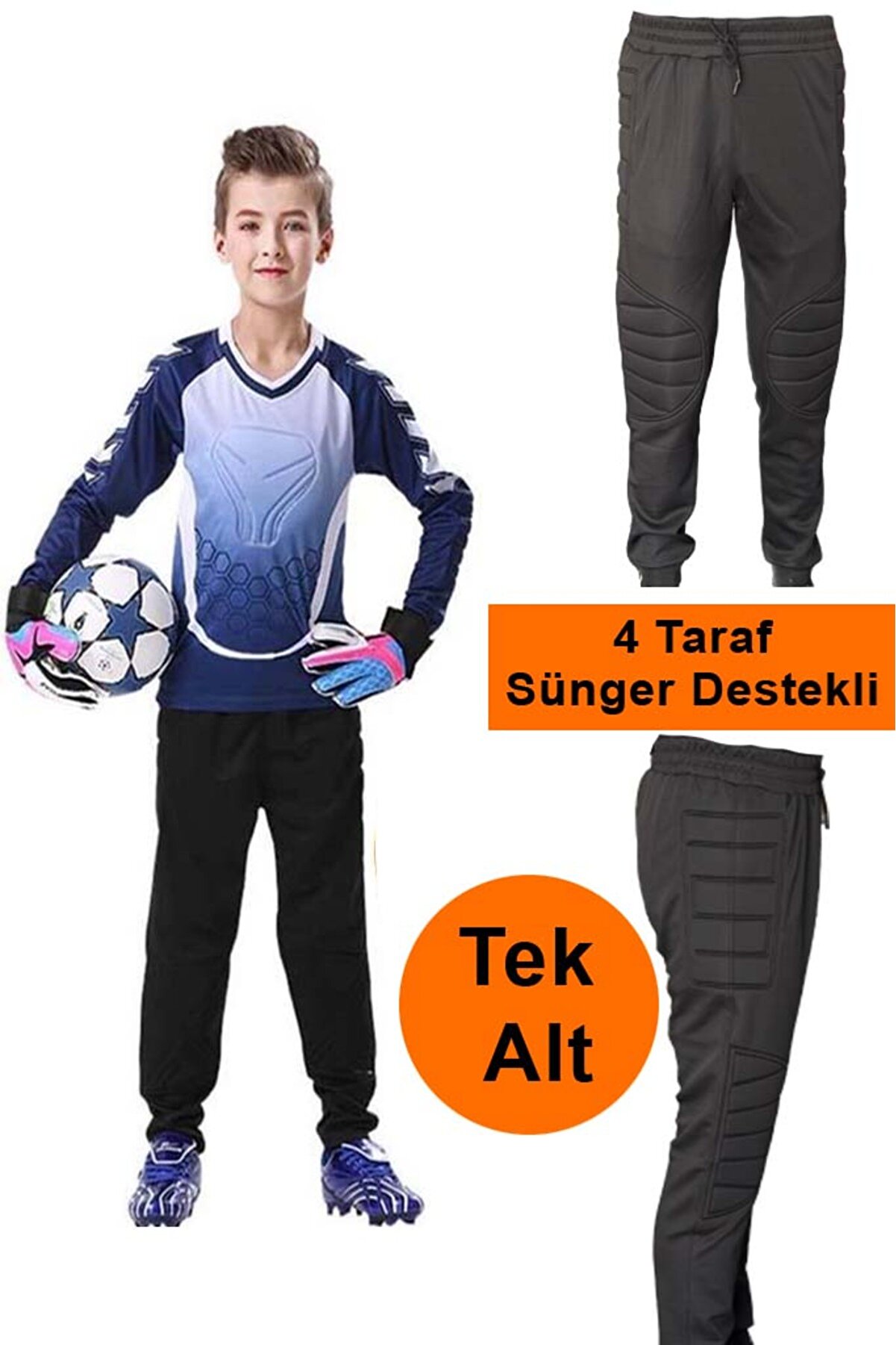 Tek Alt Çocuk Kaleci Pantolonu 4 Taraf Sünger Destekli