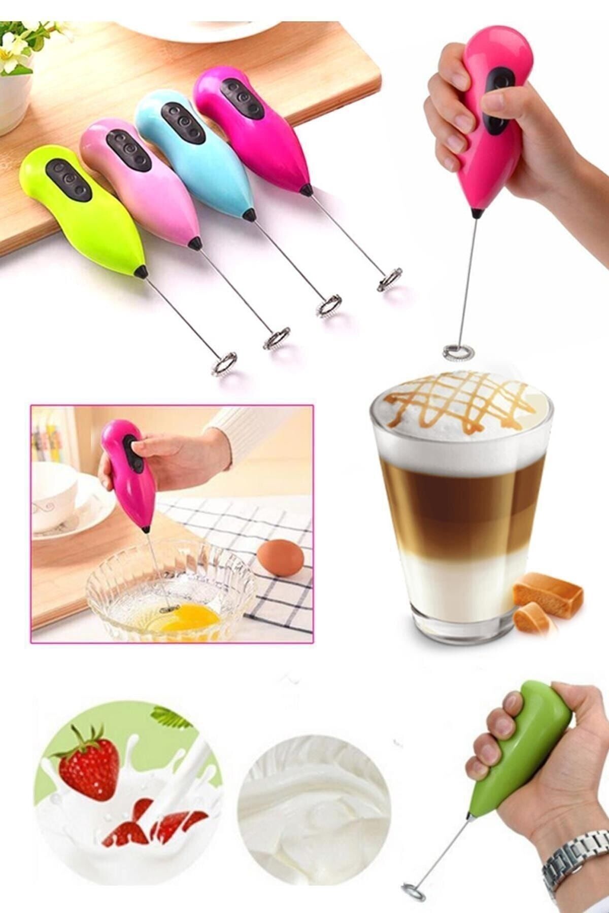 Pilli Mini Mixer Kahve Süt Köpürtücü Karıştırıcı Cappuccino Mixer