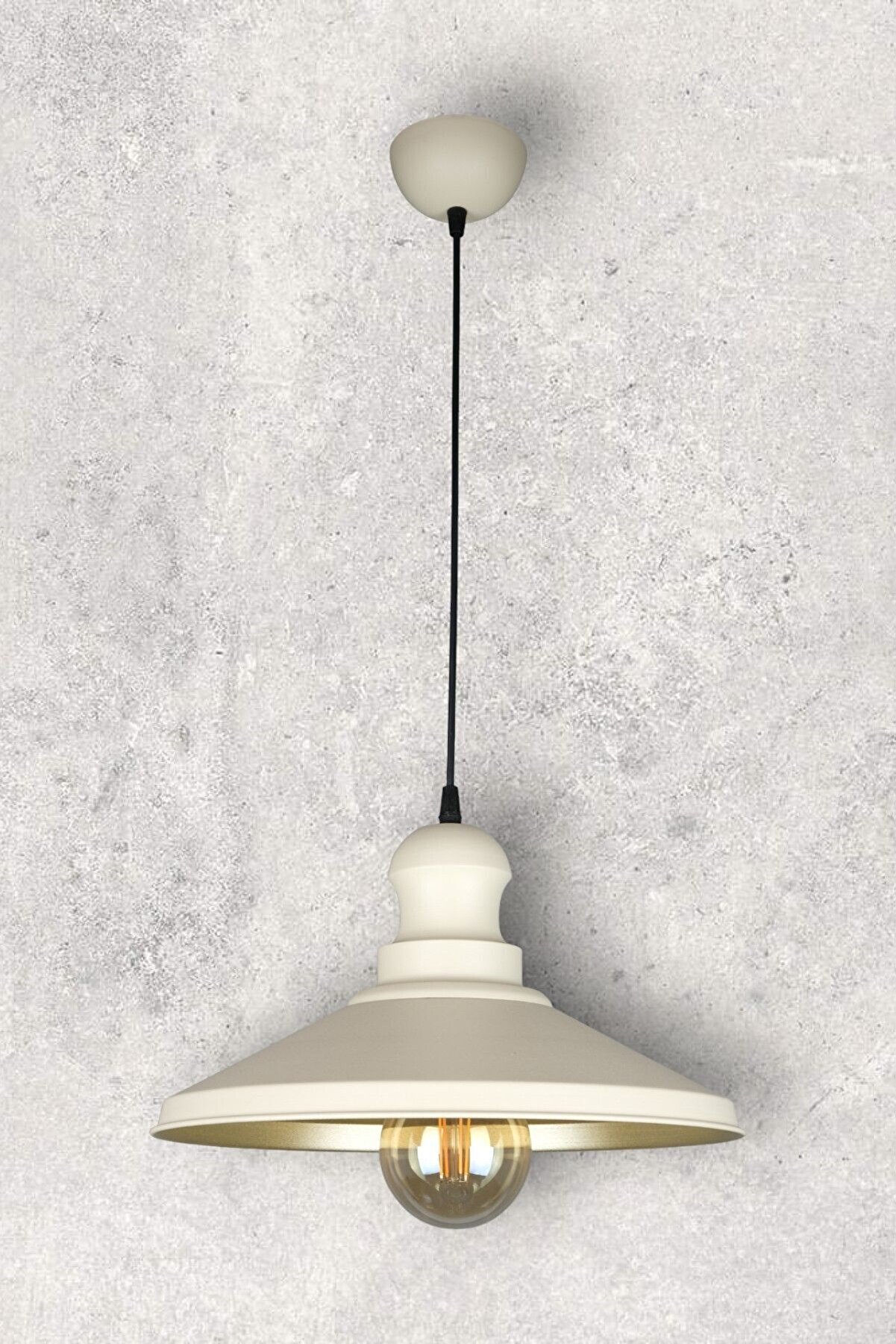 Açelya Modern Tasarım Cafe Mutfak Salon Krem Başlık Metal Krem içi Gold Renk Tekli Avize (AMPULSÜZ)