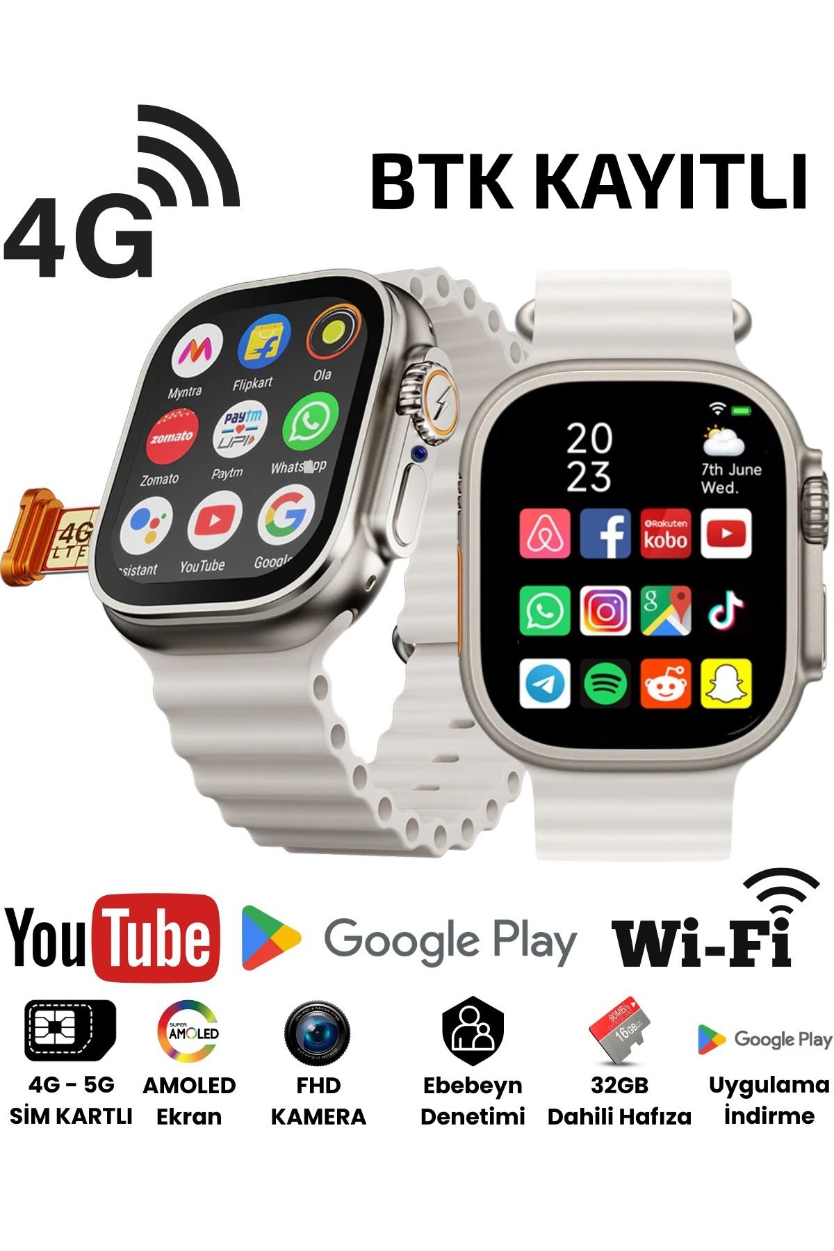 Hk 4g Liite Sim Kartlı Kameralı Btk Kayıtlı Distribitör Garantili Amoled Akıllı Kol Saati