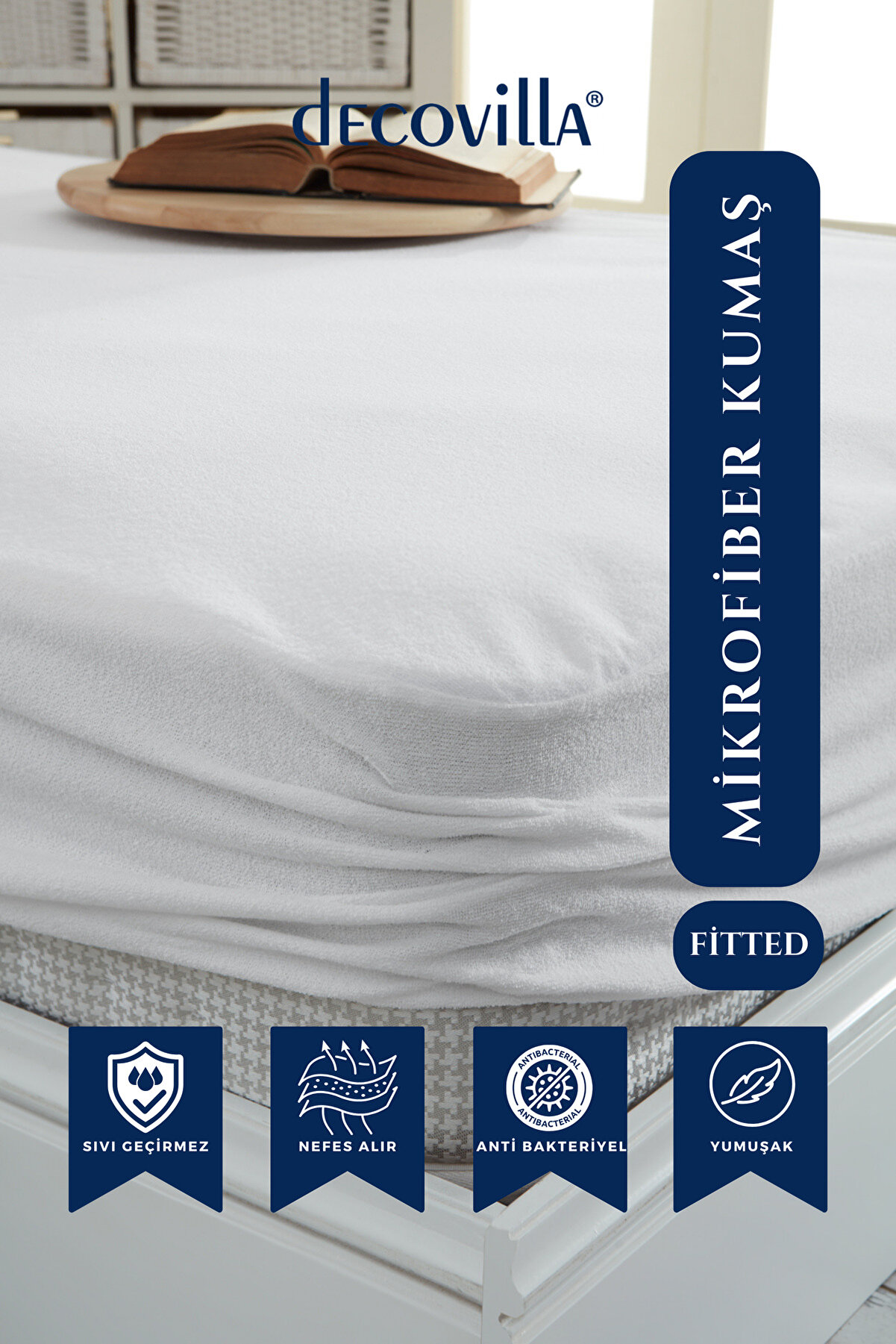 Micro Fitted Full Kenar Su Sıvı Geçirmez Yatak Koruyucu Alez Çarşaf Beyaz