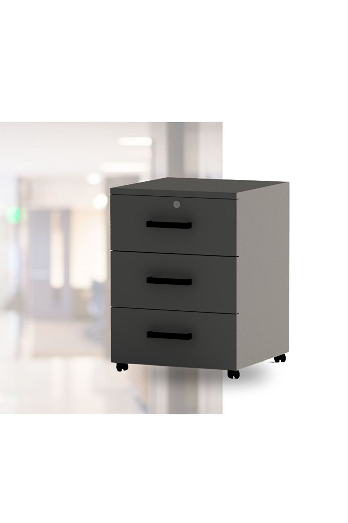 Anka Ofis, 3 Çekmeceli Kilitli, Hareketli Keson - Antrasit
