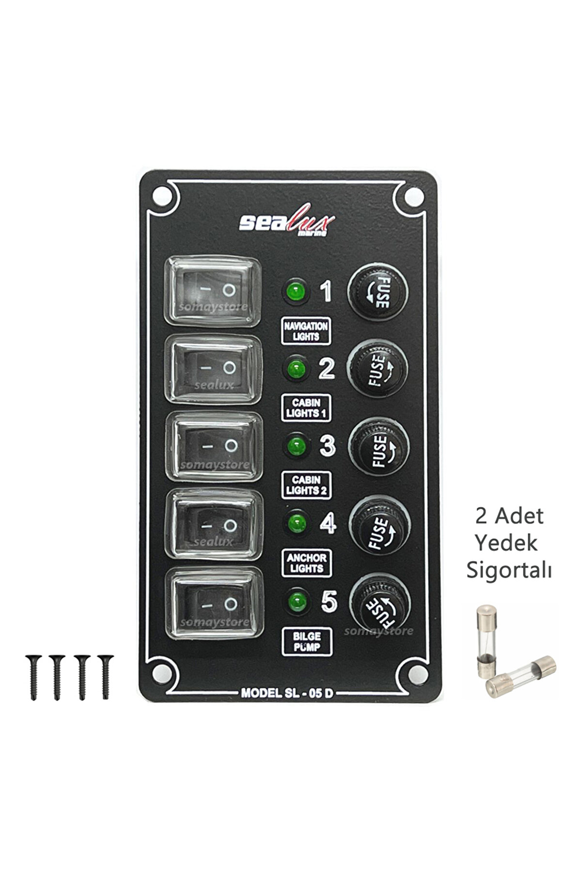 5 Anahtarlı Izoleli Dikey Swıtch Panel / Tekne Ve Karavan Sigorta Paneli / Elektrik Kumanda Paneli