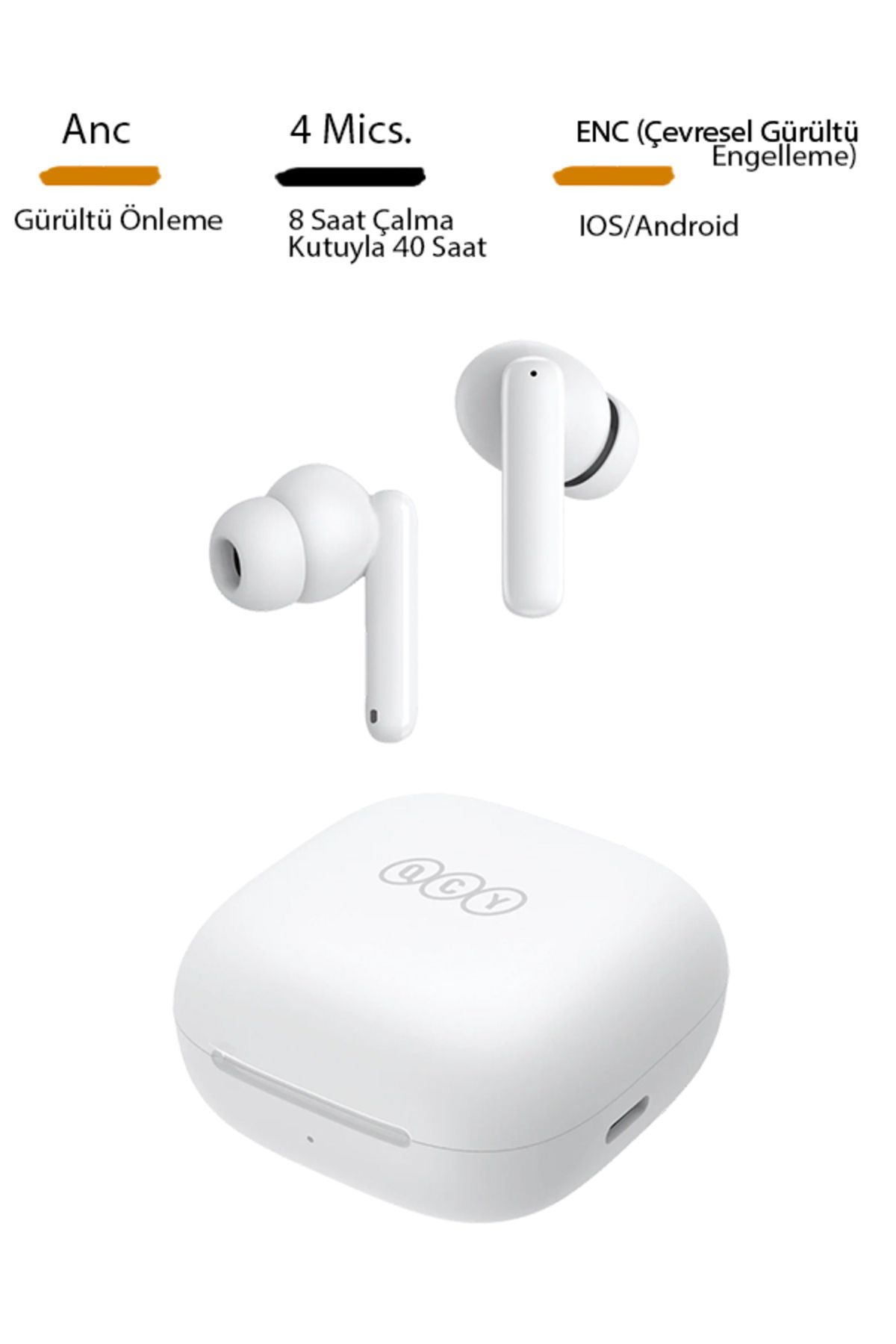 T13 Anc 4 Mikrofon Bluetooth 5.3 Kablosuz Kulaklık Beyaz Aktif Gürültü Engelleyici