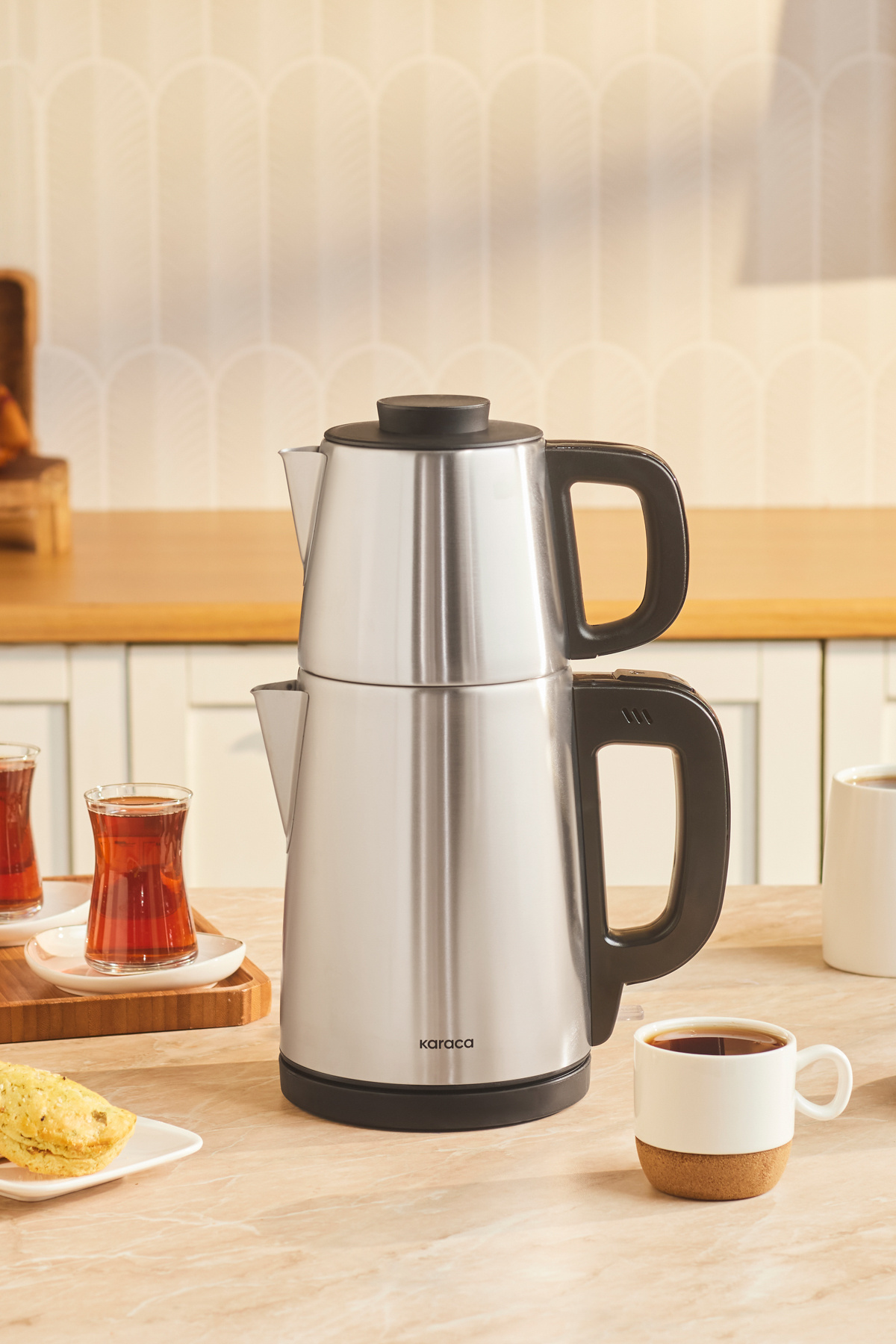 Tea Break 2 In 1 Çelik Su Isıtıcı Çay Makinesi Inox Siyah