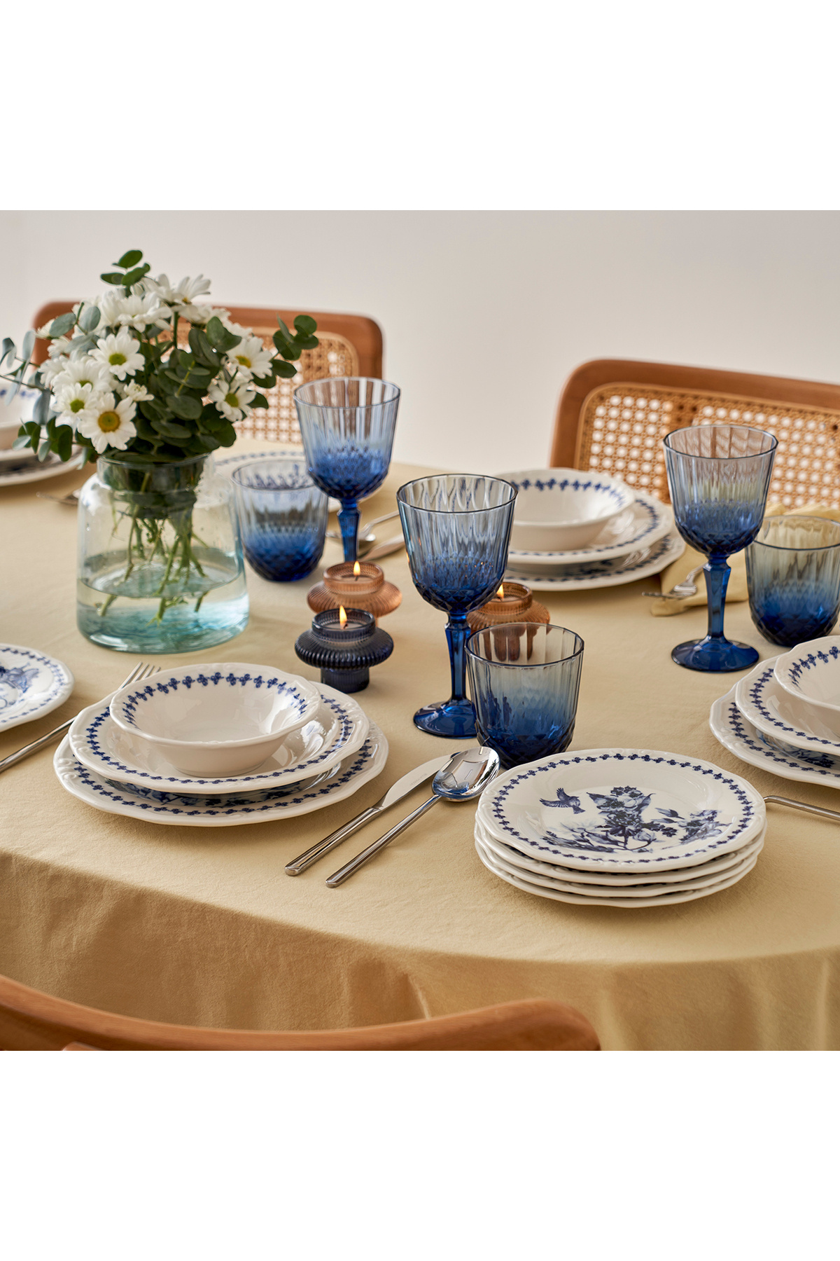 Vanessa Porselen 24 Parça 6 Kişilik Yemek Takımı Mavi