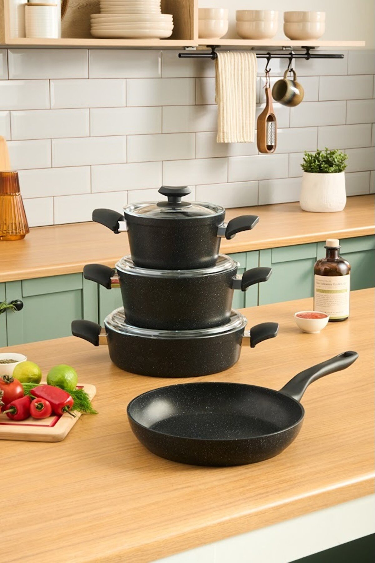 Defne Biogranit V2 7 Parça Tencere Seti Black