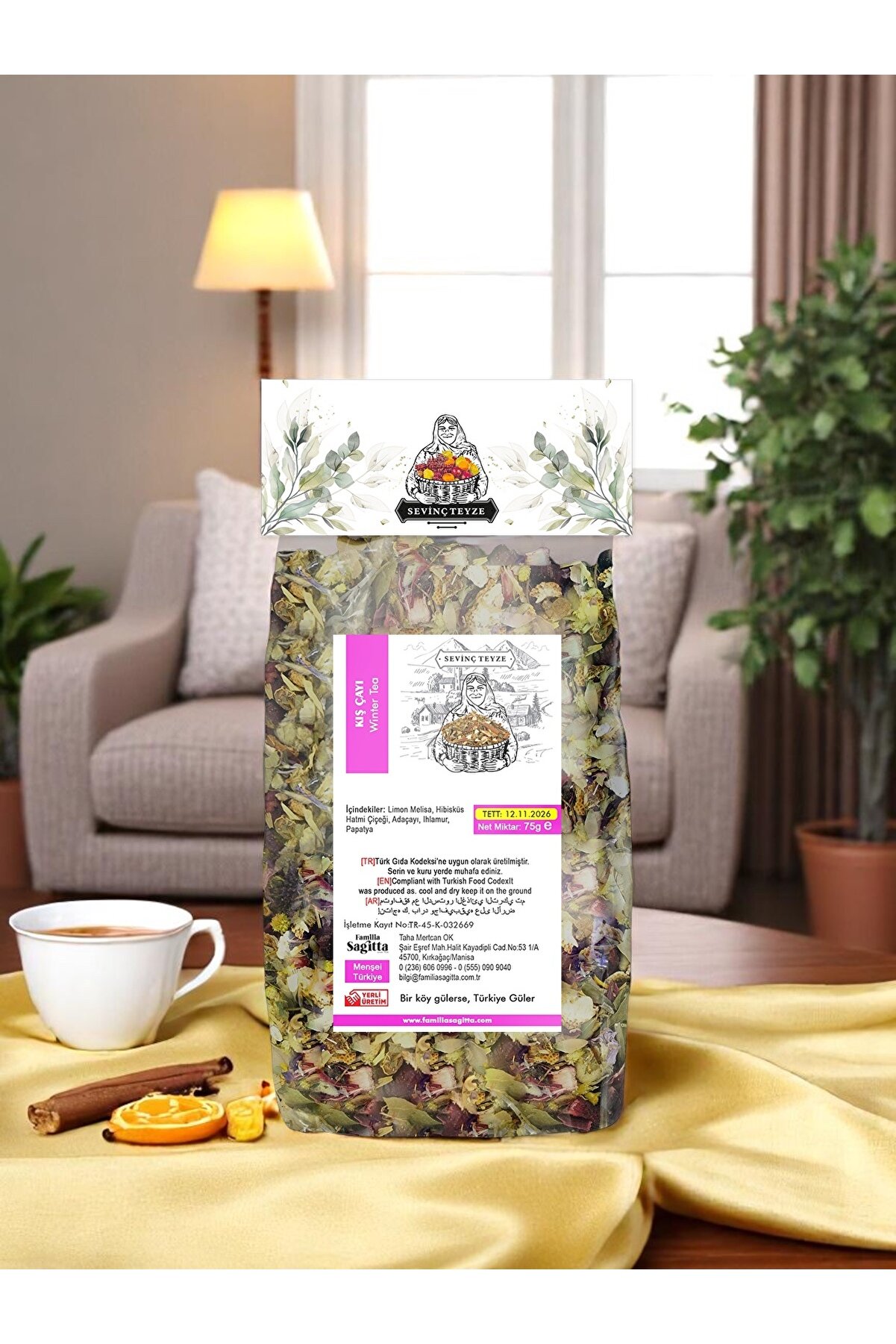 Sevinç Teyze Kış Çayı 75g (PAPATYA,IHLAMUR,ADAÇAYI,HİBİSKÜS,HATMİ,LİMON MELİSA)