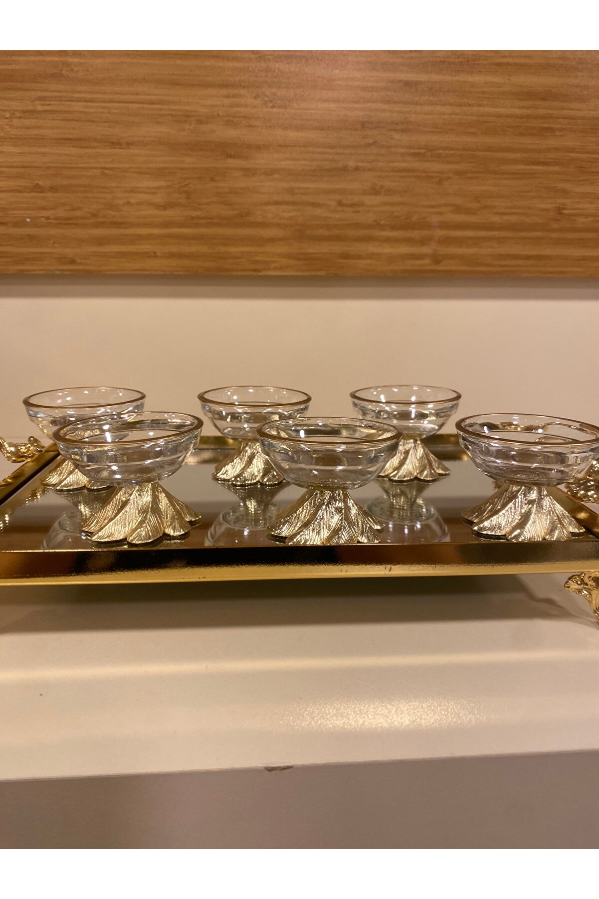 LOKUMLUK 6'LI ALTIN METAL PİRİNÇ AYAKLI MİNİBOY 6 CM