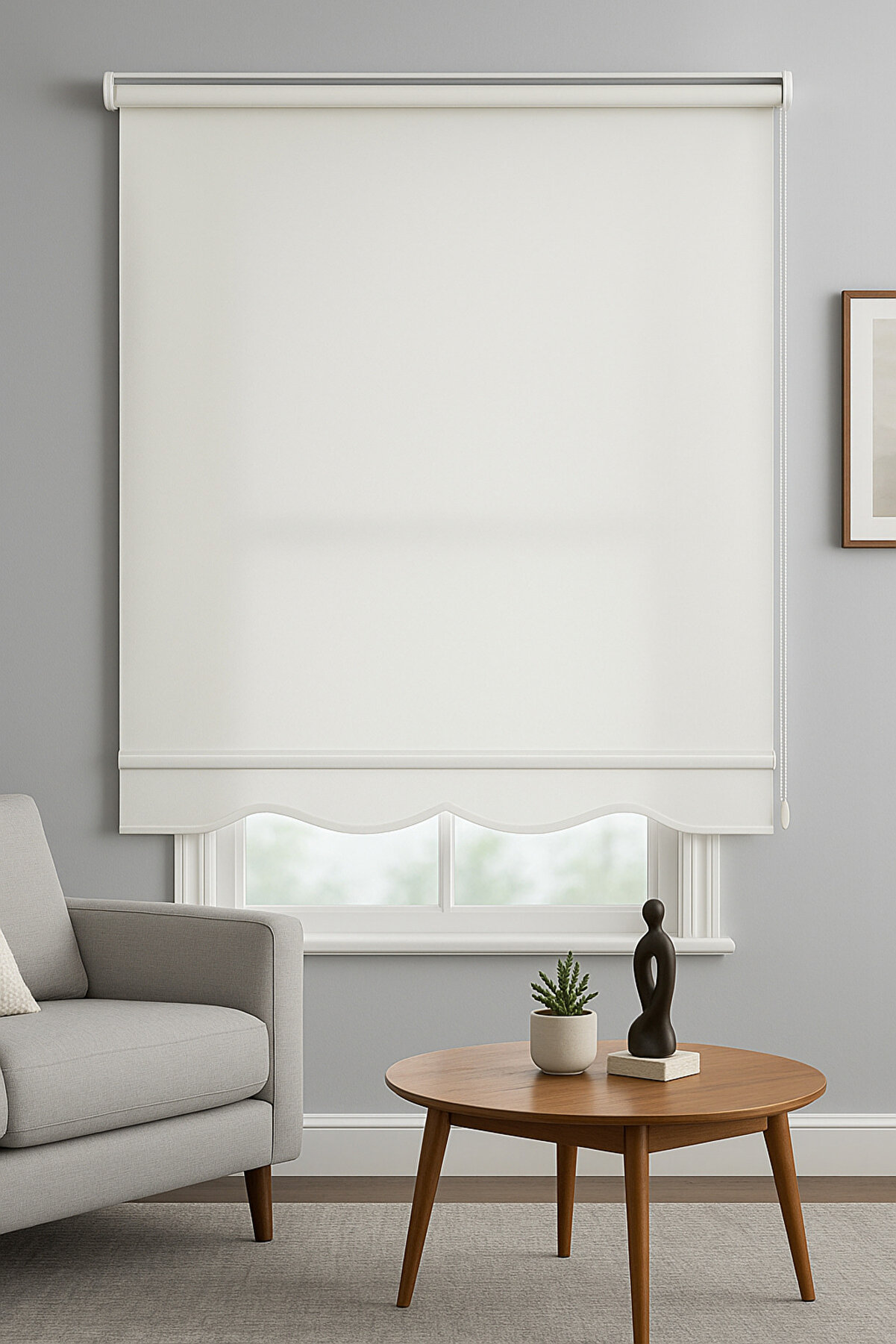 Ekru Zebra Stor Perde Güneşlik Eteği Dilimli Ithal Kumaş Alüminyum Kasa Metal Ayak