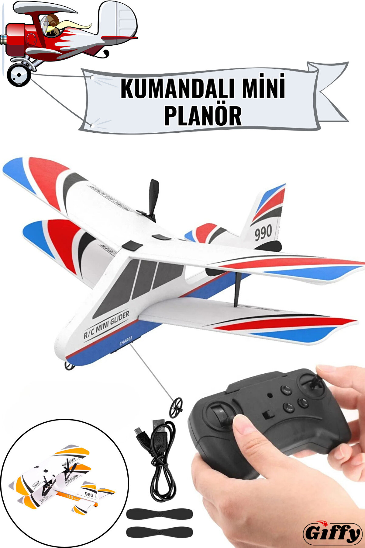 Oyuncak Uzaktan Kumandalı Şarjlı Kumandalı Mini Glider Uçak Led Işıklı