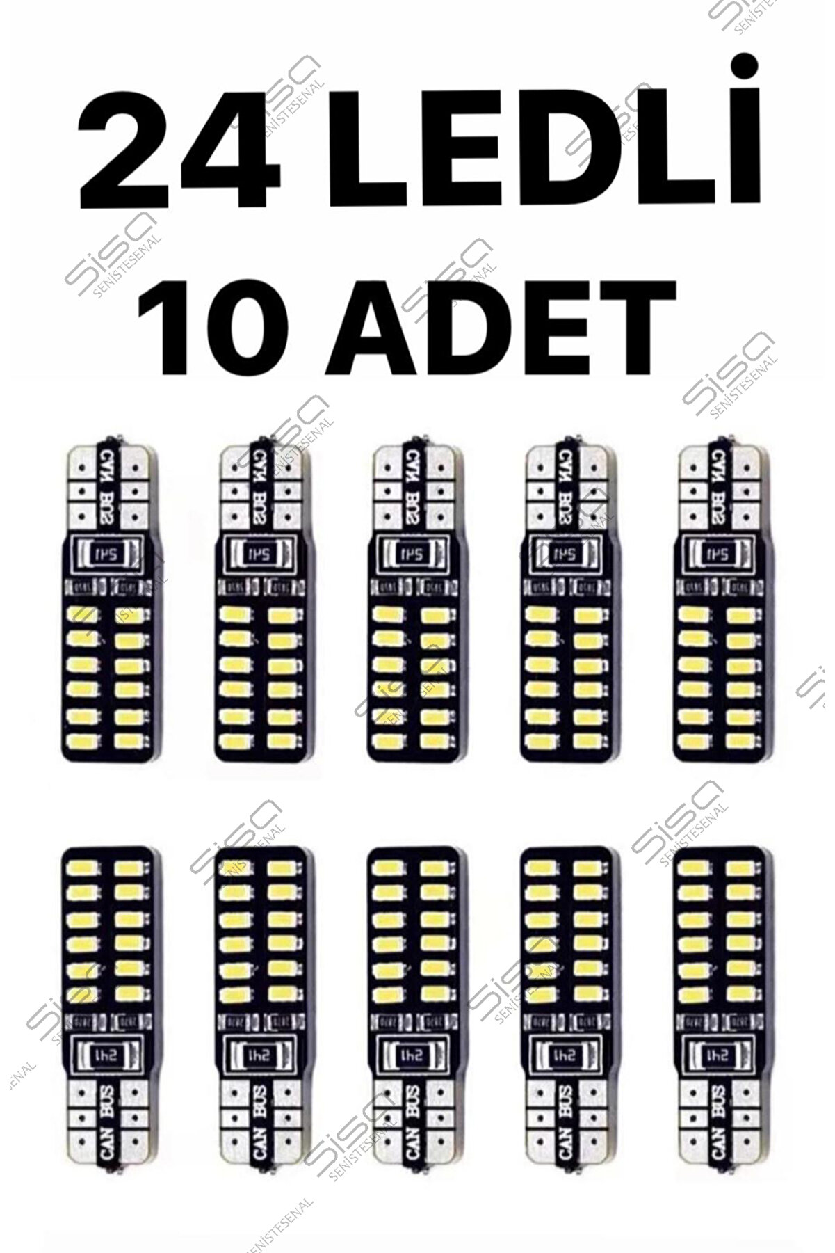 T10 Dipsiz (10 ADET) W5w 24 Ledli Canbus Beyaz Park Plaka Ampulü