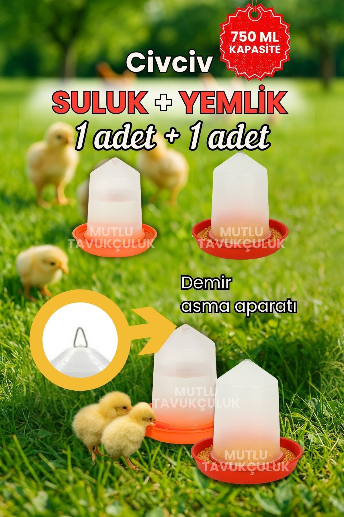 Civciv Başlangıç Suluk Ve Yemlik Takım 750 ml Keklik Güvercin Suluğu Bıldırcın Yemliği