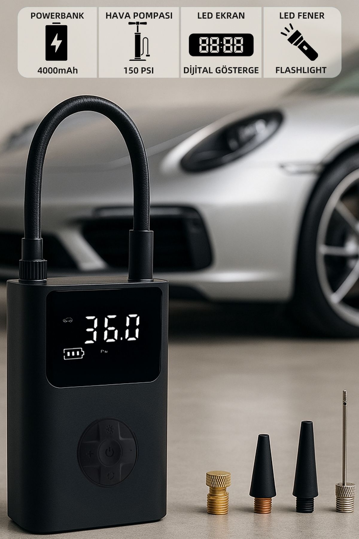Mio 11 Plus 150psı 4000mah Taşınabilir Araç Hava Kompresörü, Araba Lastik Hava Pompası Powerbank