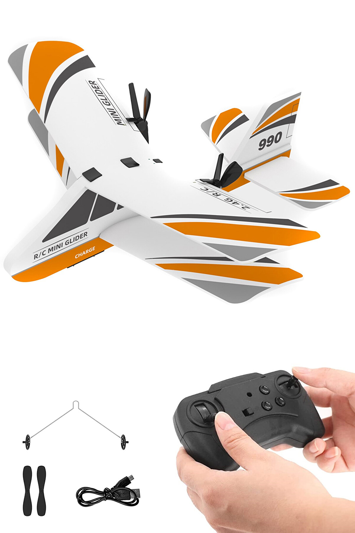 Glider 2.4GHz Uzaktan Kumandalı RC Uçak Şarjlı Uçak Drone Turuncu