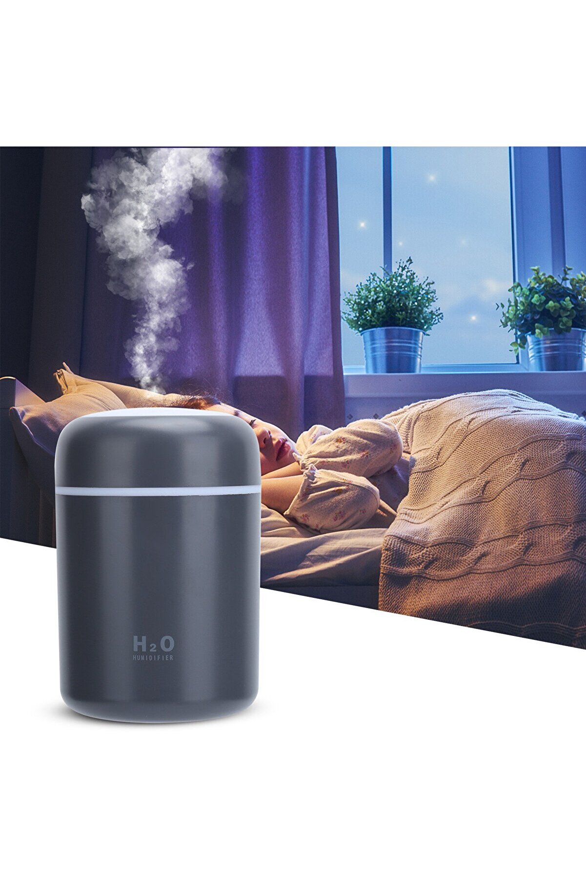 Nanopro 300 ml Ulrasonik Hava Nemlendirici Buhar Makinesi Ve Aroma Difüzörü Antrasit