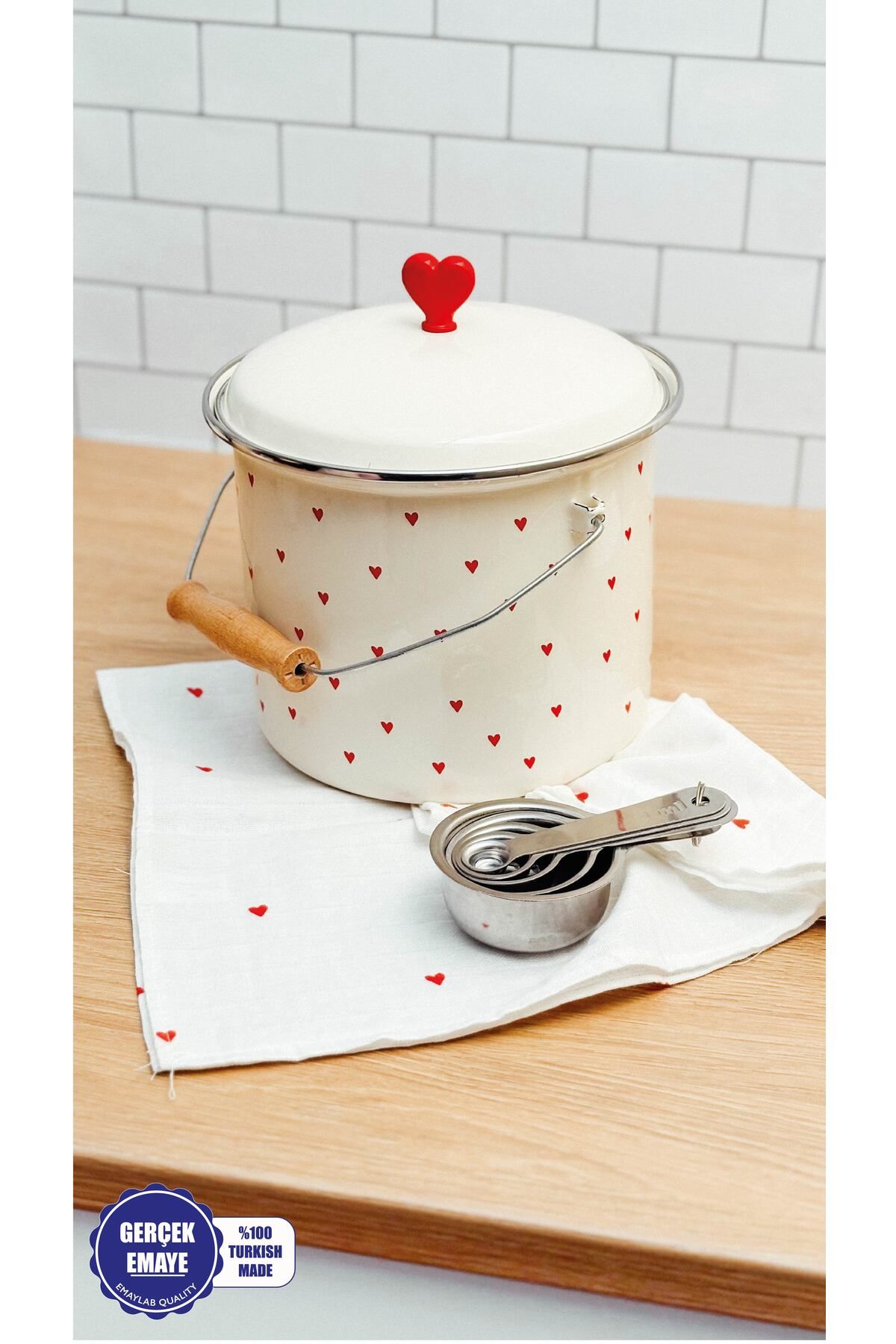 Cupid Kalp Desenli Emaye Yoğurt/bakliyat Bakracı (20CM-3 LİTRE-TÜM OCAKLARLA UYUMLU)