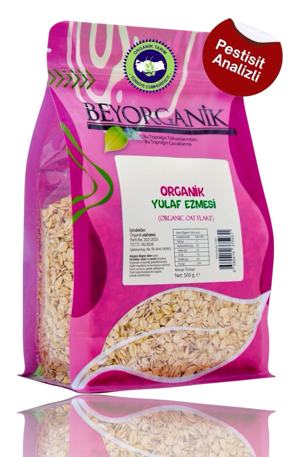 ORGANİK Yulaf Ezmesi 500gr  (AFLATOKSİN ve PESTİSİT ANALİZLİ) %100yerli yulaf