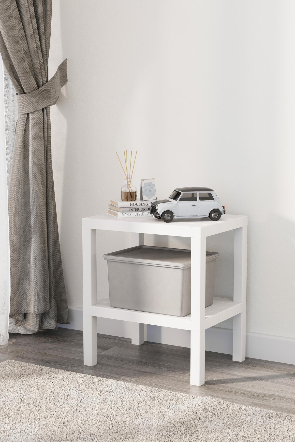 Shelf 2 Katlı Plastik Bahçe Balkon Banyo Mutfak Sehpası