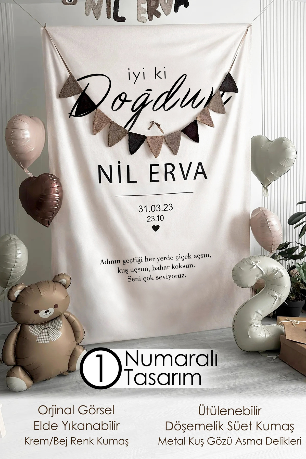 Kişiye Özel Büyük Ebat Birinci Kalite Kumaş Happy Birthday Doğum Günü Duvar Örtüsü Duvar Halısı