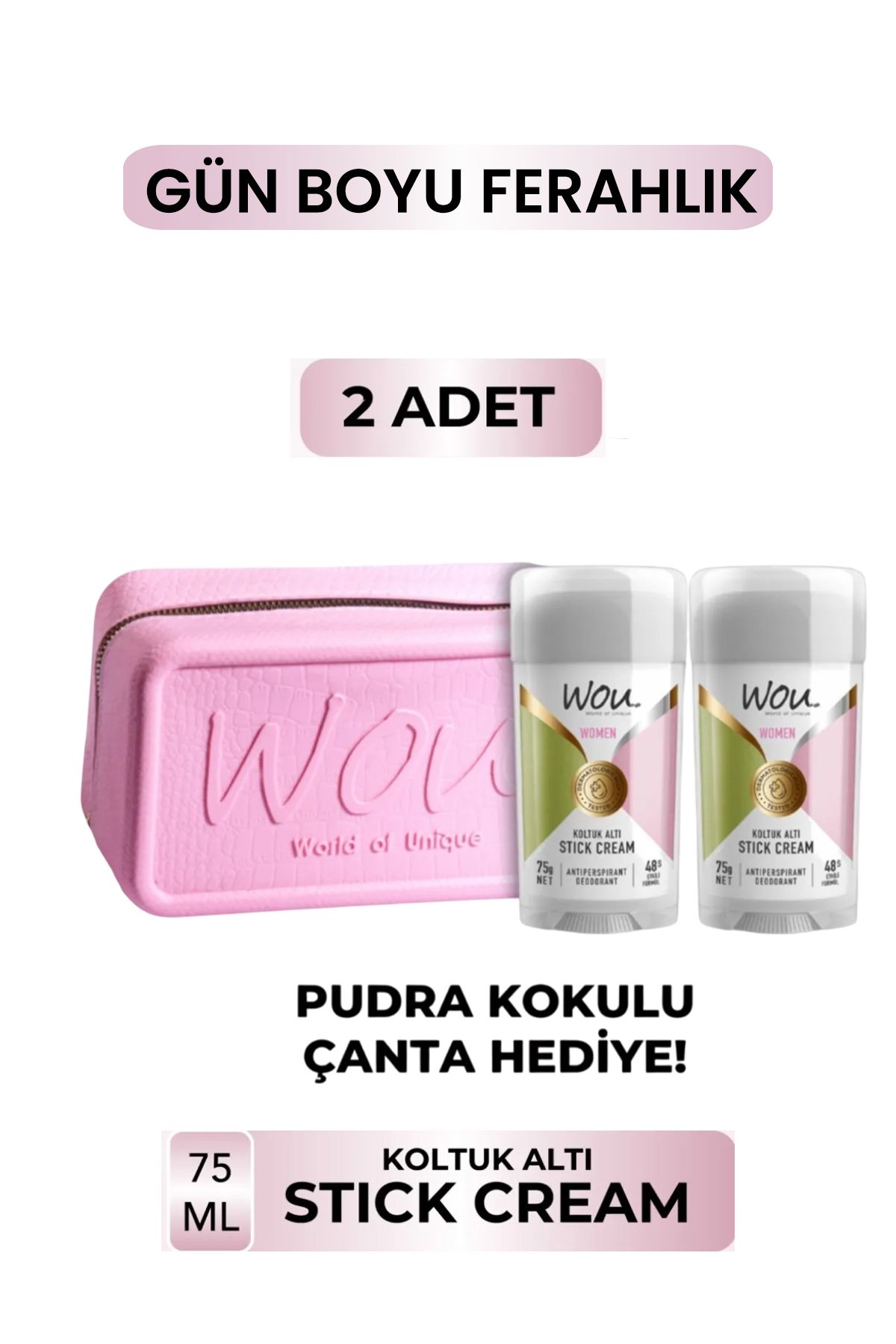 2'li Women Stick Krem Koltuk Altı Terleme Önleyici 48 Saat Etkin Koruma/pudra Kokulu Makyaj Çantası