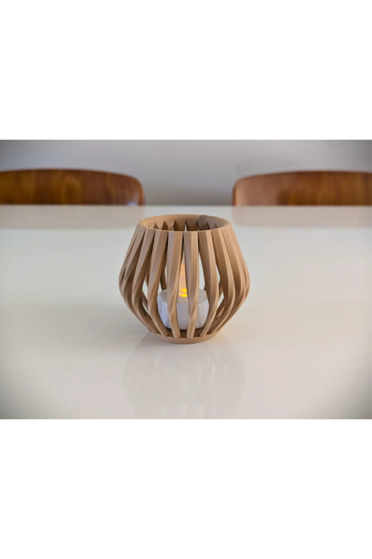 Modern Tea Light Mum Led Lamba Ampul Ahşap Renk Mumluk Şamdan Led
