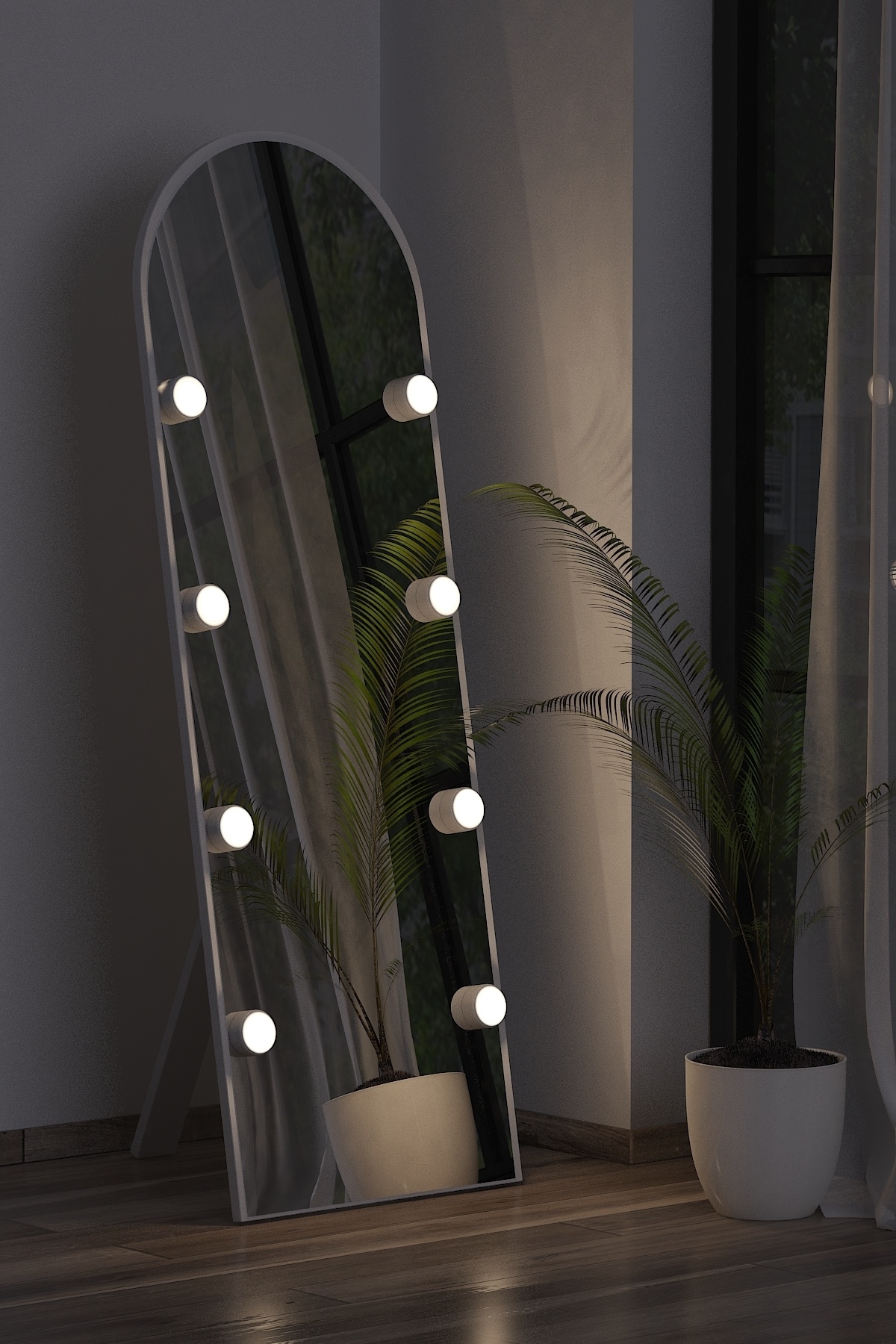 Beyaz Antre Koridor Duvar Salon Banyo Wc Ofis Çocuk Yatak Odası LED AMPULLÜ Boy Ayna 50x150Cm