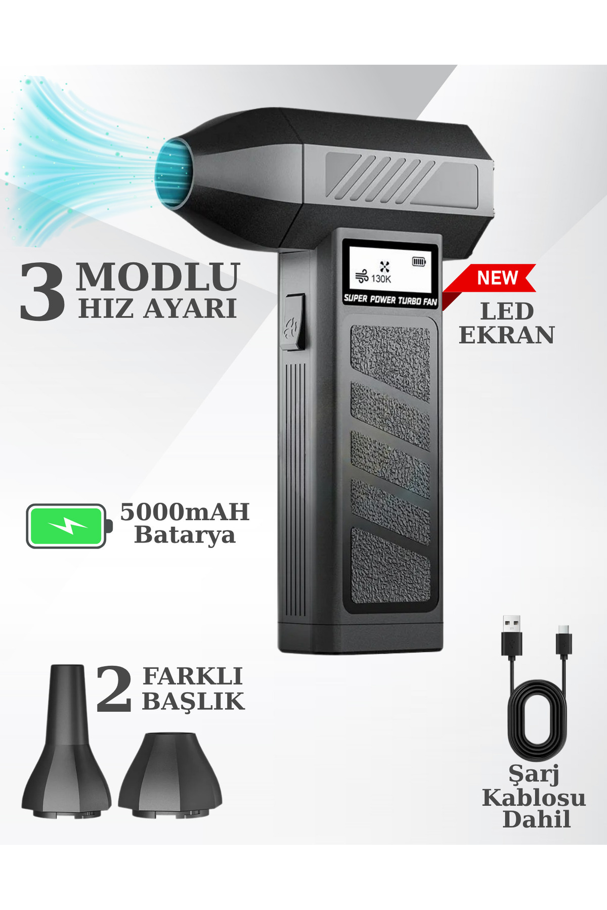 Işıklı Mini Turbo Jet Fan 130000rpm Araba Aksesuarları Temizleme Üfleyici Aracı Kar Üfleyen