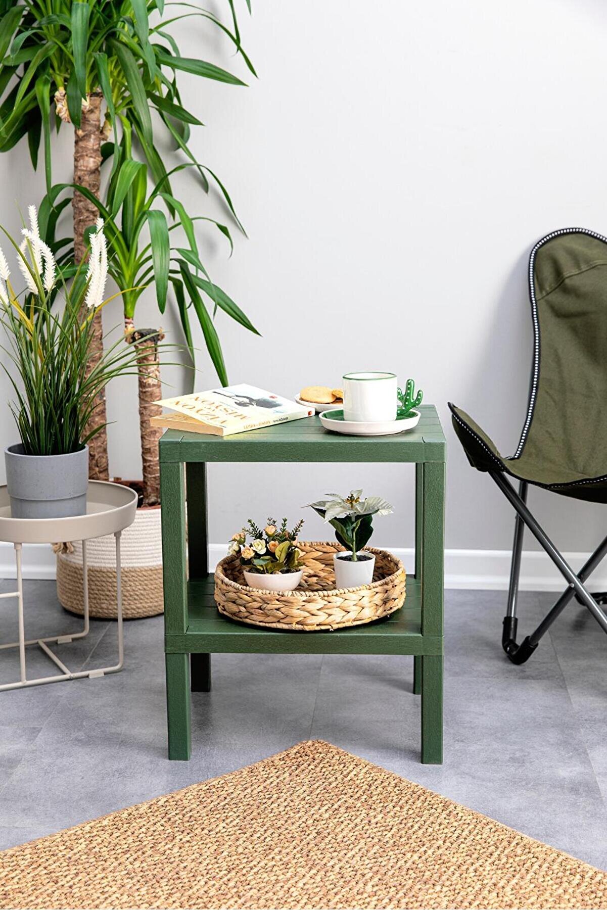 Shelf 2 Katlı Plastik Bahçe Balkon Banyo Mutfak Sehpası