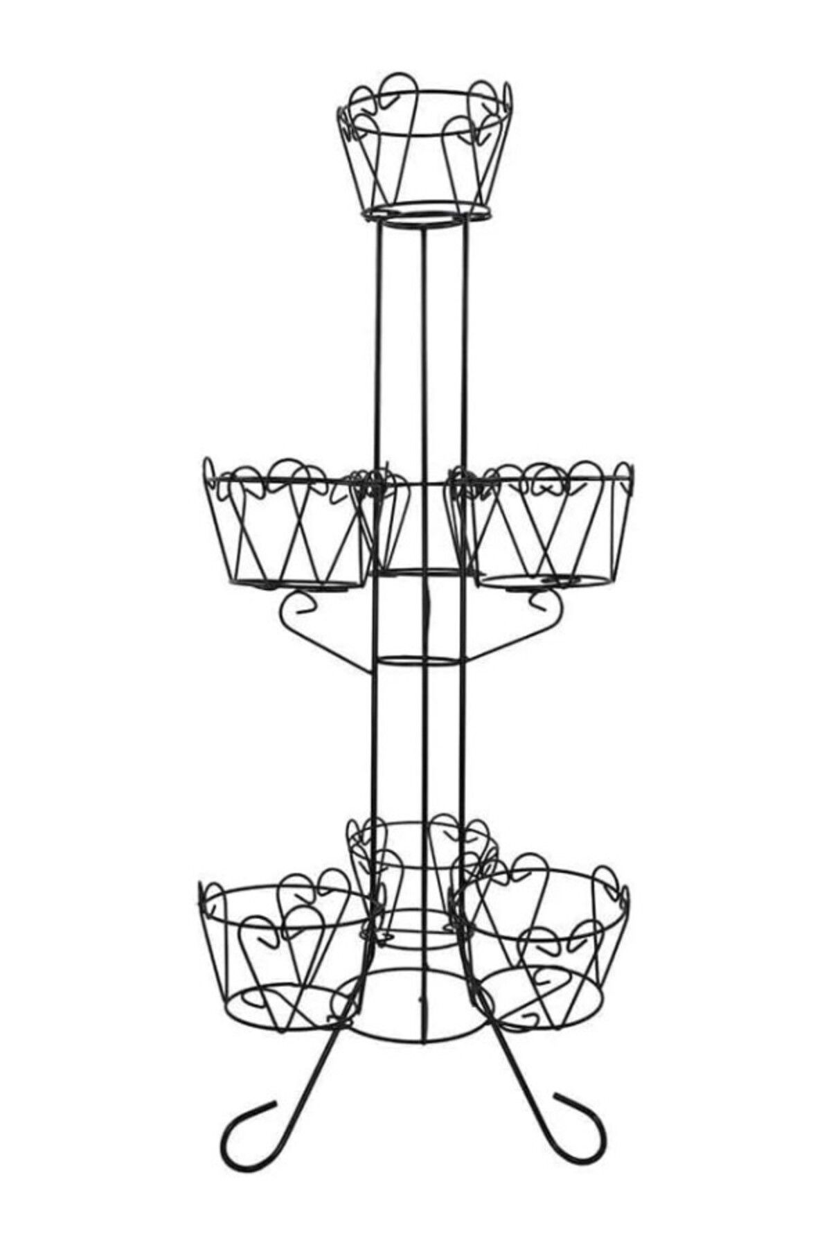 Nekuba Ferforje 7&amp;apos;li Çiçeklik Saksılık Bahçe Peyzaj Balkon Düzenleme 116 Cm, Siyah 7li Çiç