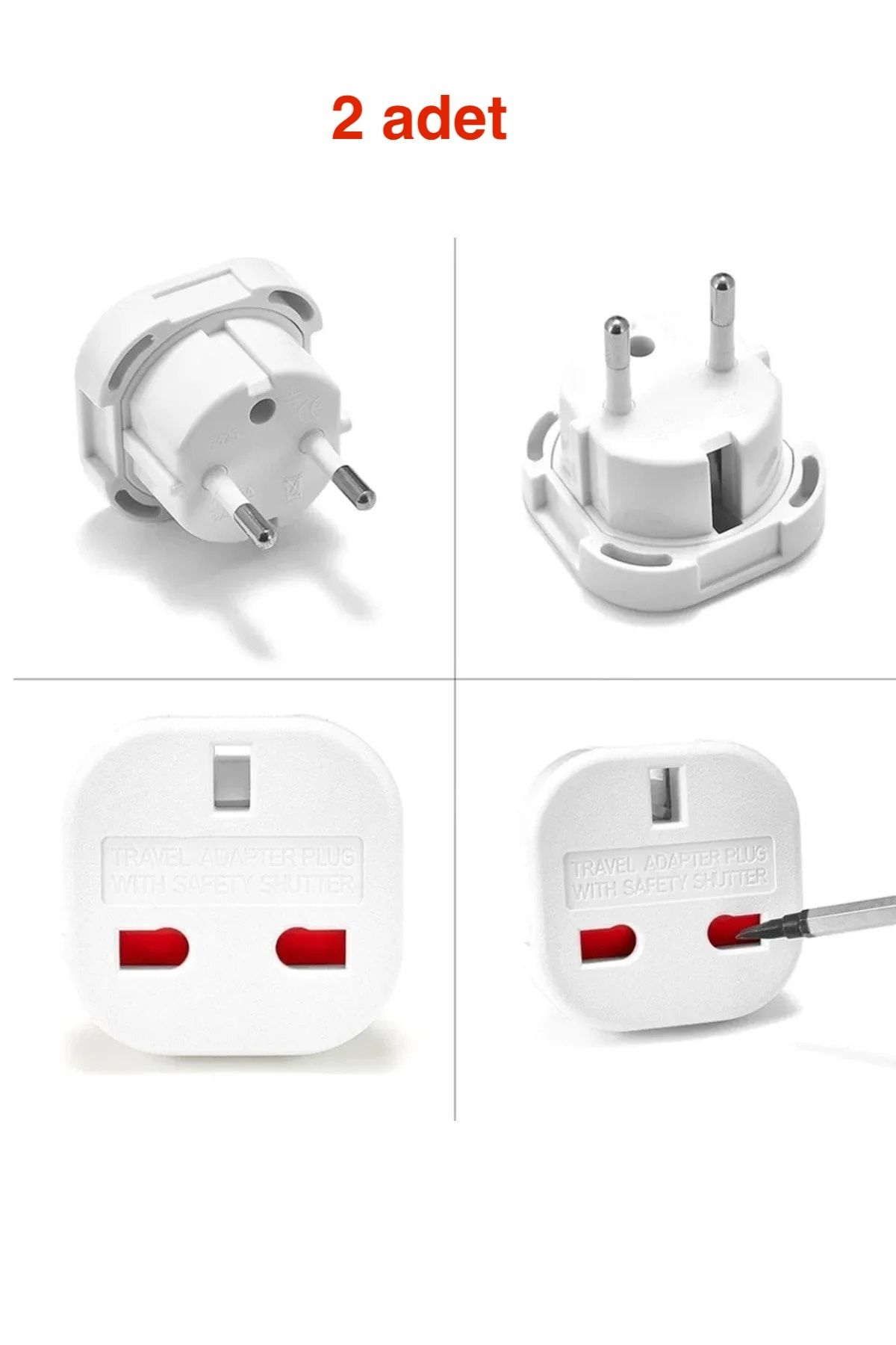 2 Adet Ingiliz Fiş Adaptör Çevirici Ingiliz-türk Çevirici Priz Adaptör