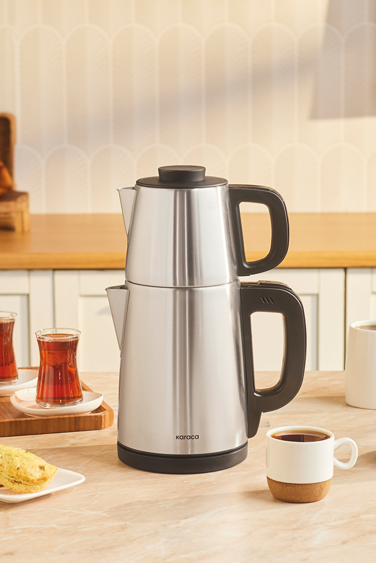 Tea Break 2 In 1 Çelik Su Isıtıcı Çay Makinesi Inox Siyah