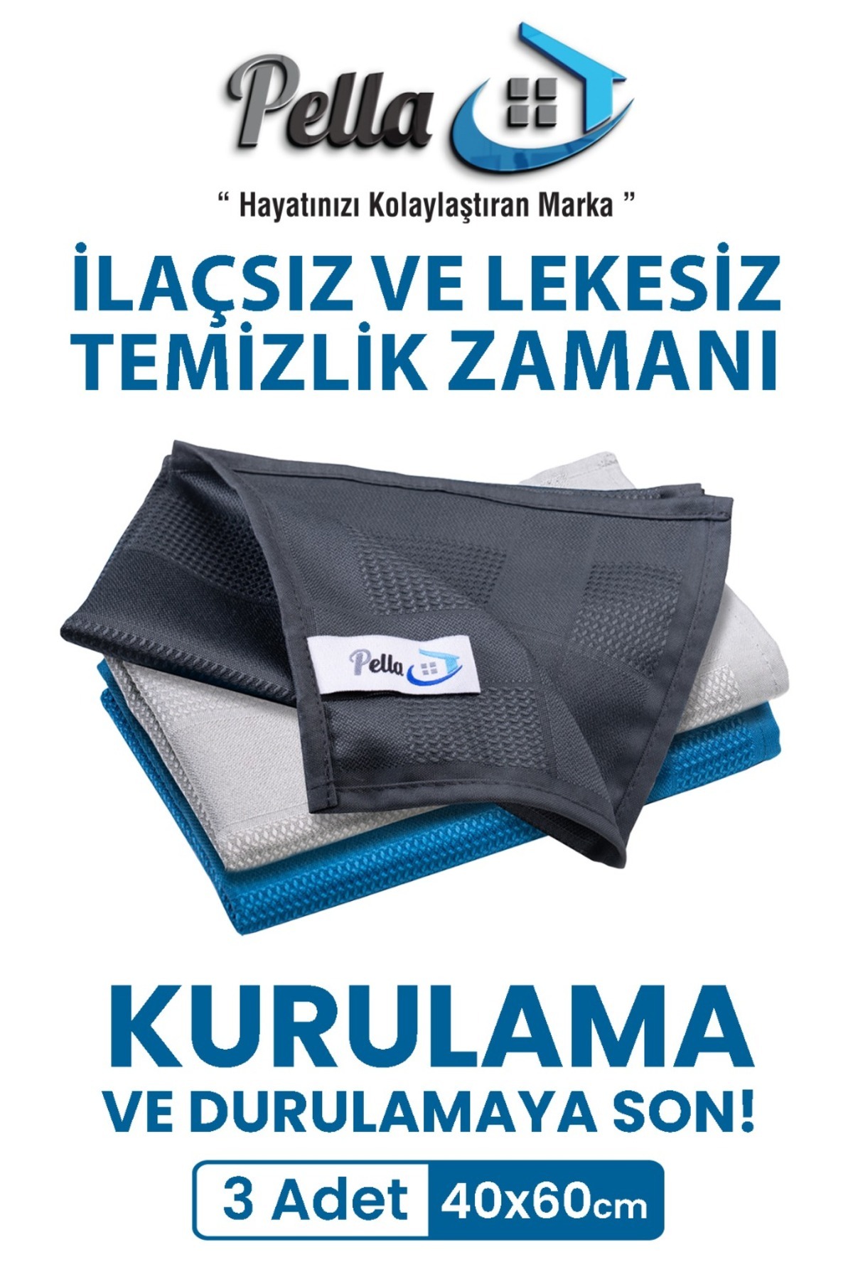 İthal 3'lü Mikrofiber Temizlik Bezi, Cam, Araba, Mutfak, Fiber Bez (40 X 60 CM)