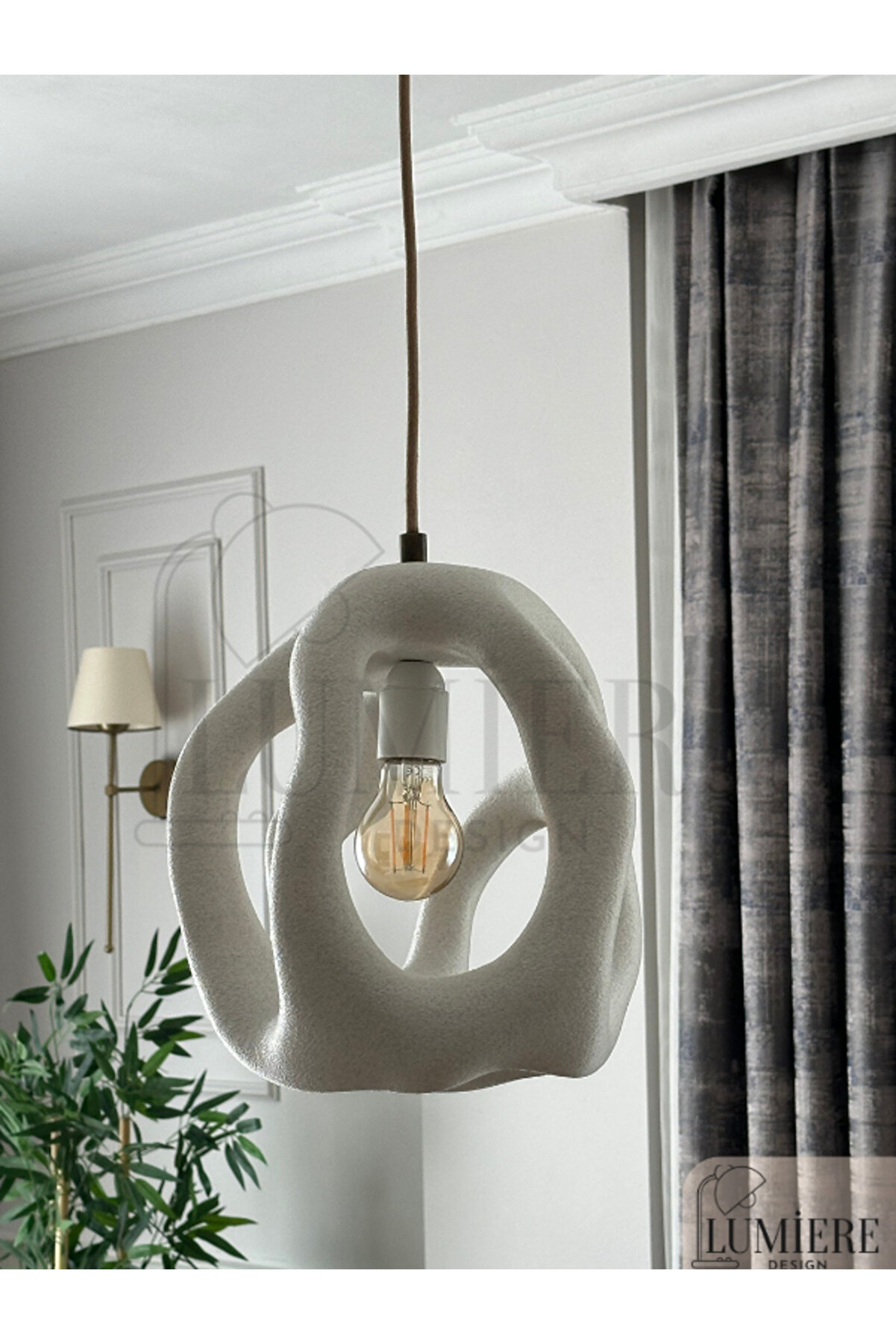 Beehive Beton Görünümlü Tekli Sarkıt Avize – İskandinav Bohem Tarz, Gün Işığı Ampul Dahil