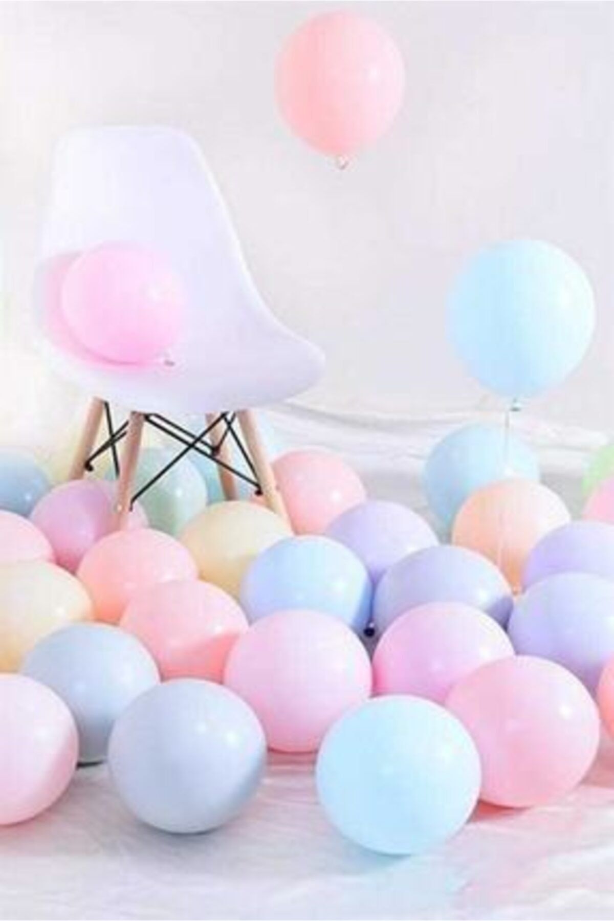 100 Adet Makaron Balon 5 Mt. Balon Zinciri Balon Pompası, Karışık Soft Renk Pastel Balon
