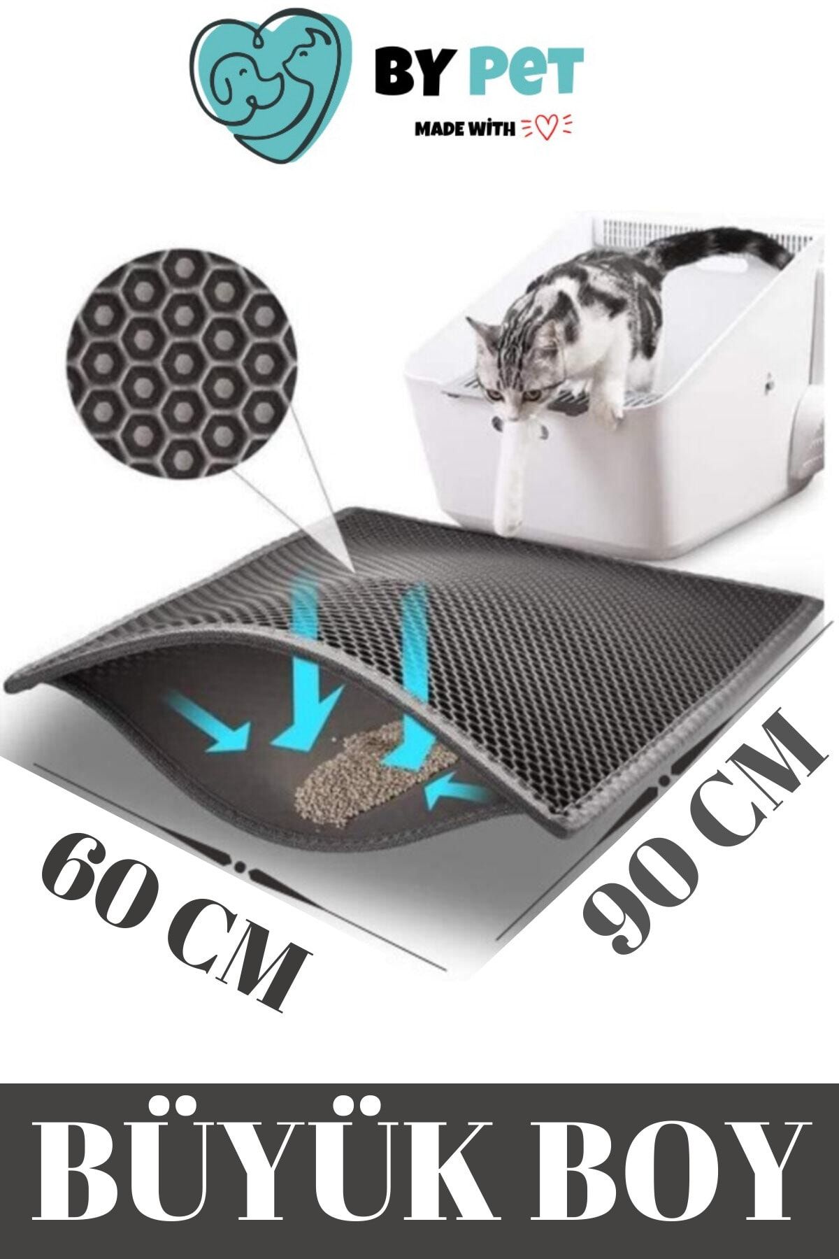 Gri Büyük Boy Elekli Kedi Tuvalet Önü Paspası 90x60cm