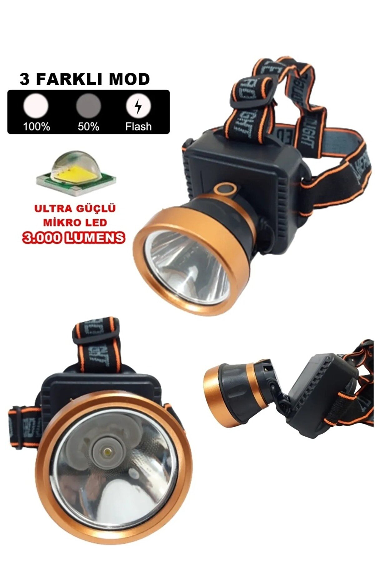 Or-2810 Süper Ultra Güçlü Led 3 Modlu Pilli Kafa Feneri Avcı Kamp Balıkçı Lambası 3000 Mt Menzilli