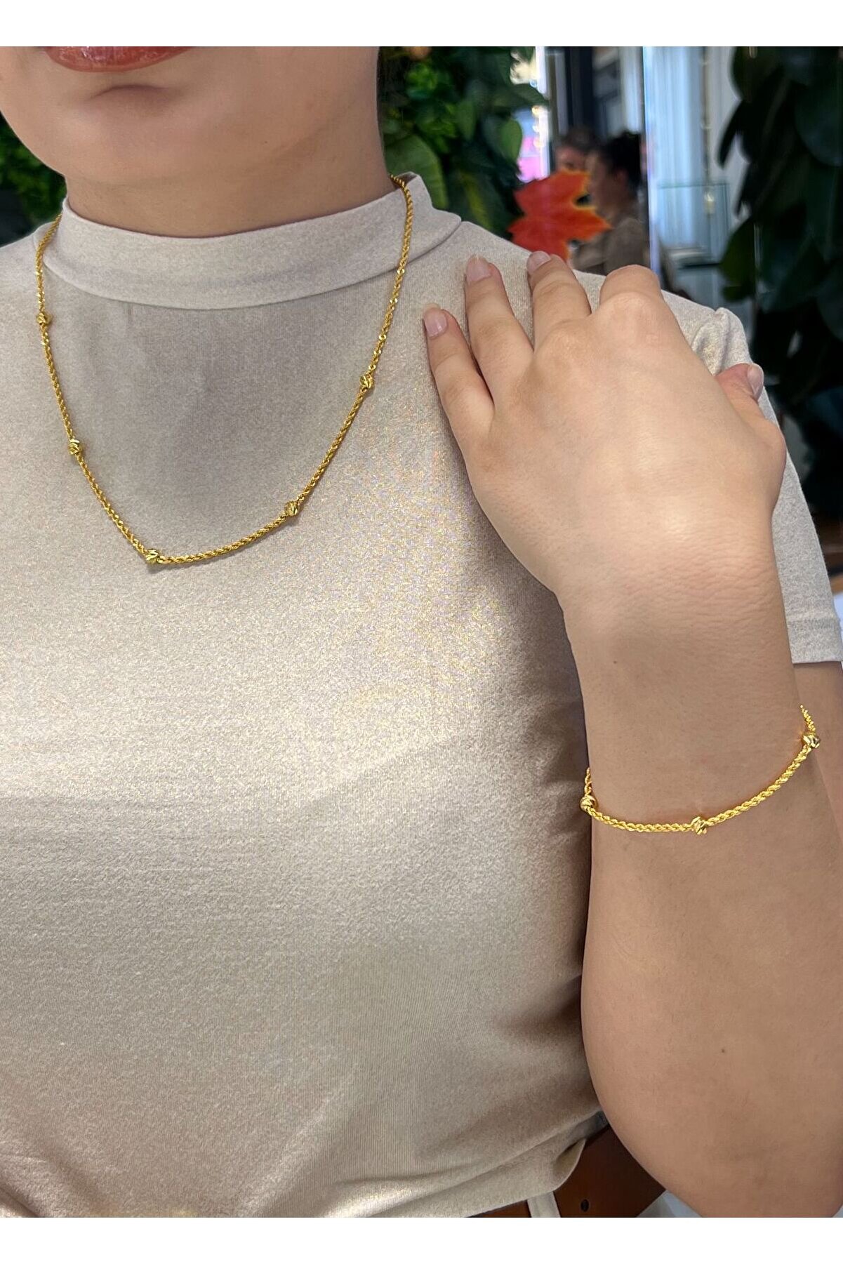 4,50 Gr (Gram) Dorika Top Desenli Kolye & Bileklik Set Kolye 14 Ayar Altın