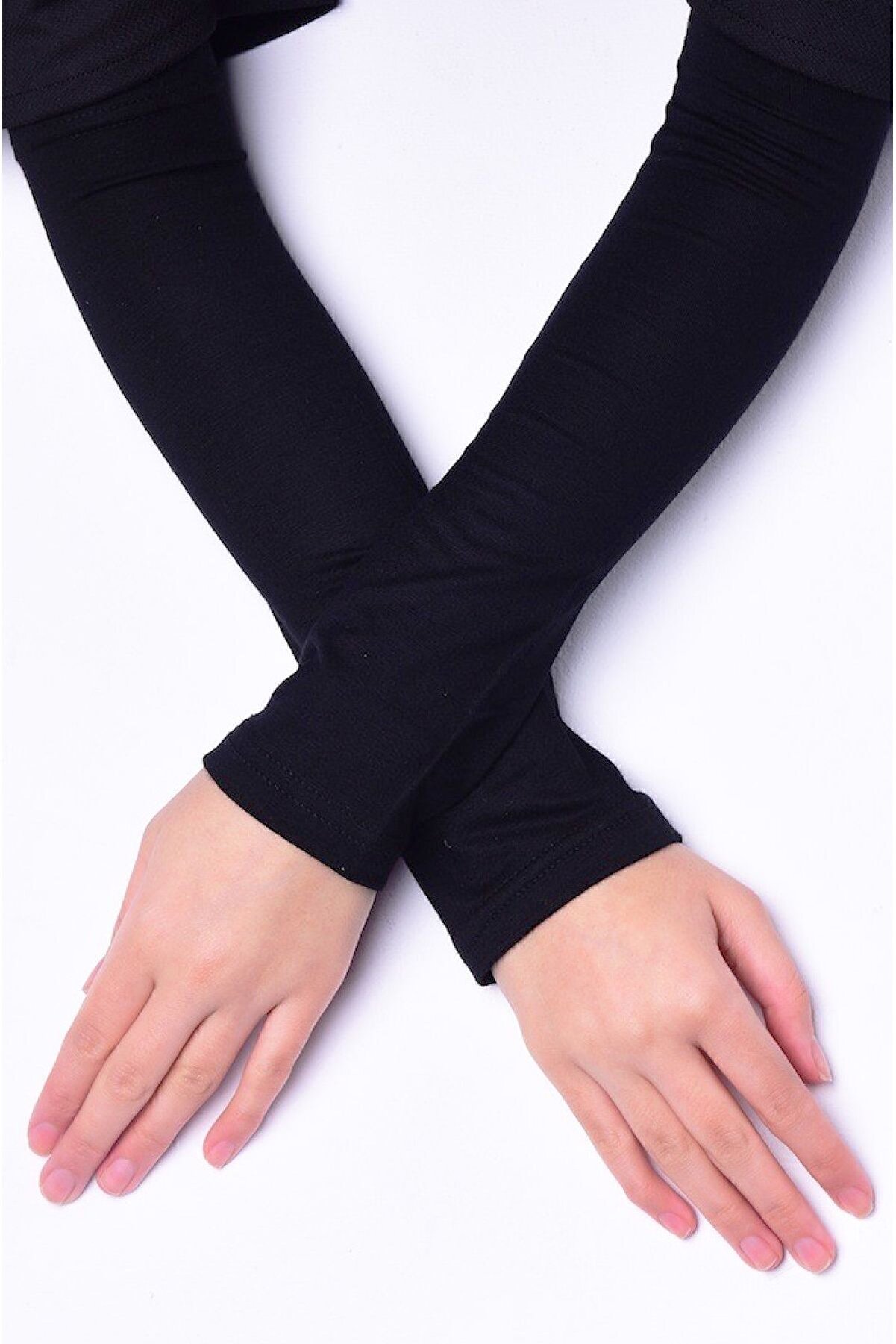 Kadın Tesettür Düz Siyah Nakıscı Kolluk