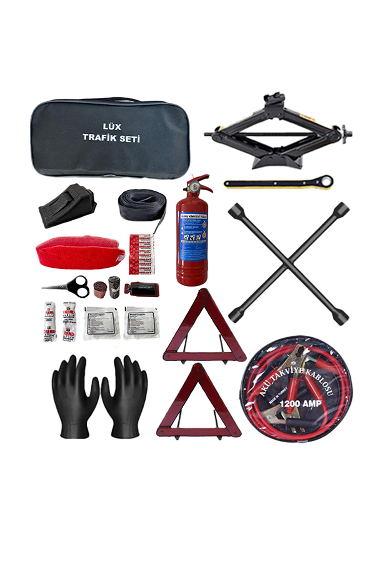 Trafik Seti 5 Li Set Bijon Anahtarı Kriko Takviye Kablosu Eldiven