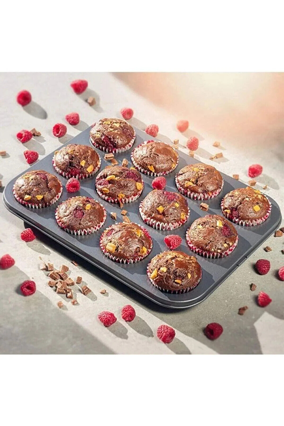 12'li Cupcake ve Muffin İçin Yanmaz Tepsi - Kek, Kurabiye, Turta ve Çörek İçin Kapsül Kalıbı