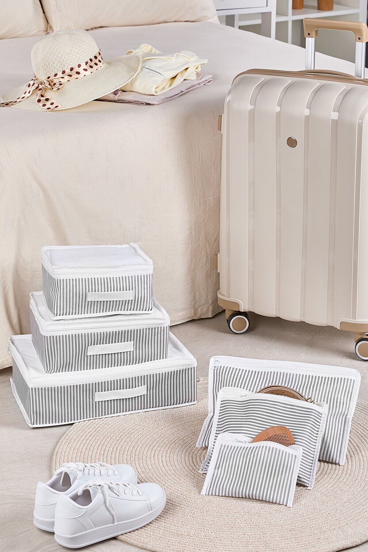 6'lı Valiz Içi Düzenleyici Set | Pratik Bavul Organizer | Seyahat Çantası & Kutu Takımı - Çizgili