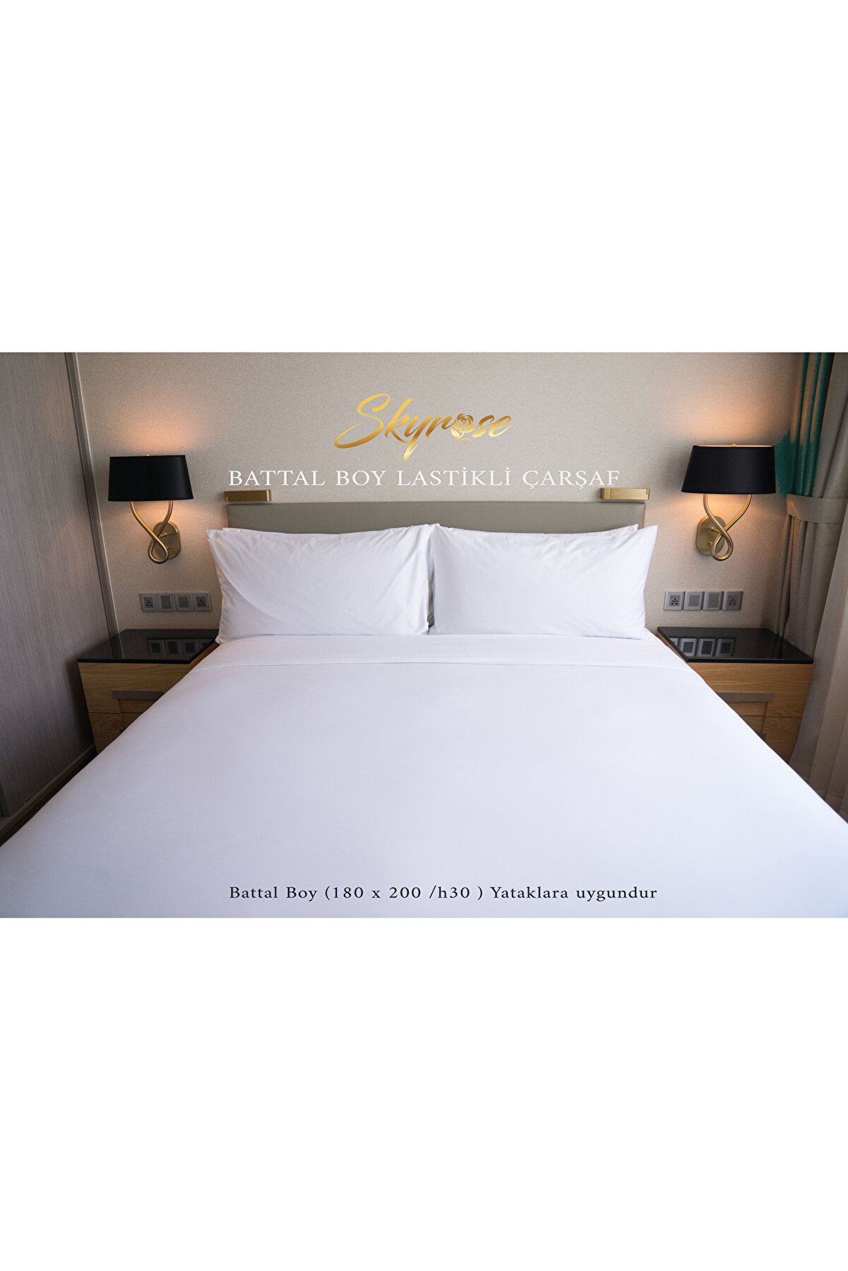 Battal Boy Lastikli Beyaz Otel Çarşaf Seti 57 Tel 180x200 Lastikli Çarşaf Açık Ölçüsü 240x260