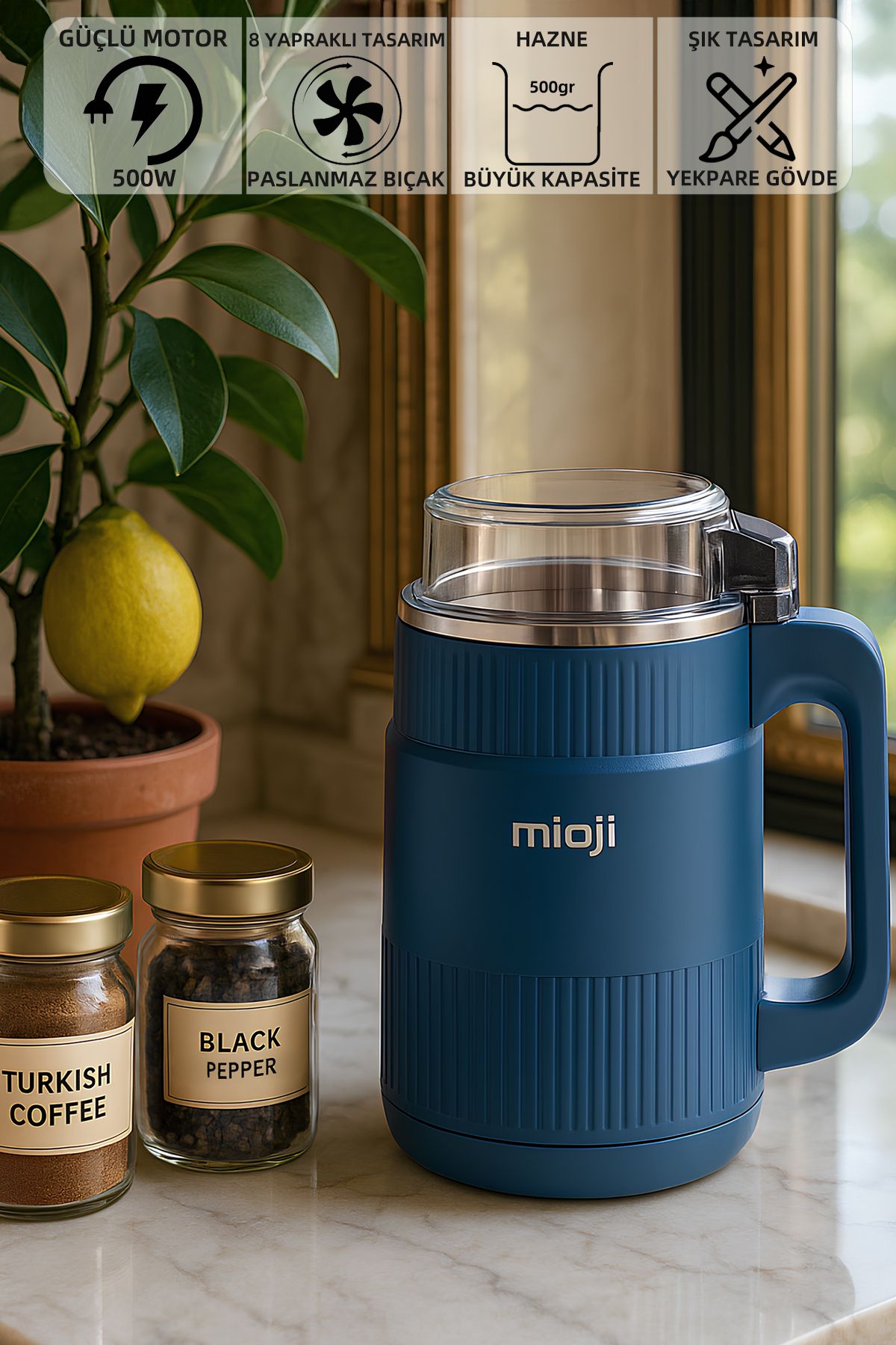 Mio Cg34 500w Paslanmaz Çelik Bıçak Kompakt Baharat Ve Kahve Öğütücü Mavi