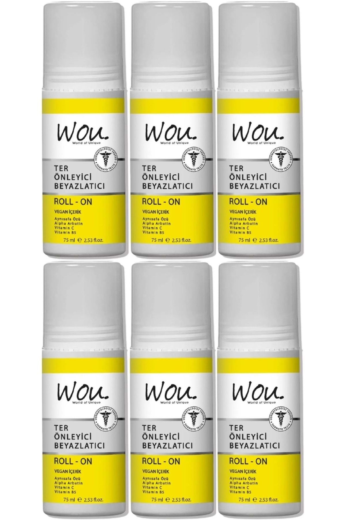 Roll-On Unisex Deodorant 75ML Ter Önleyici Beyazlatıcı (6 Lı Set)