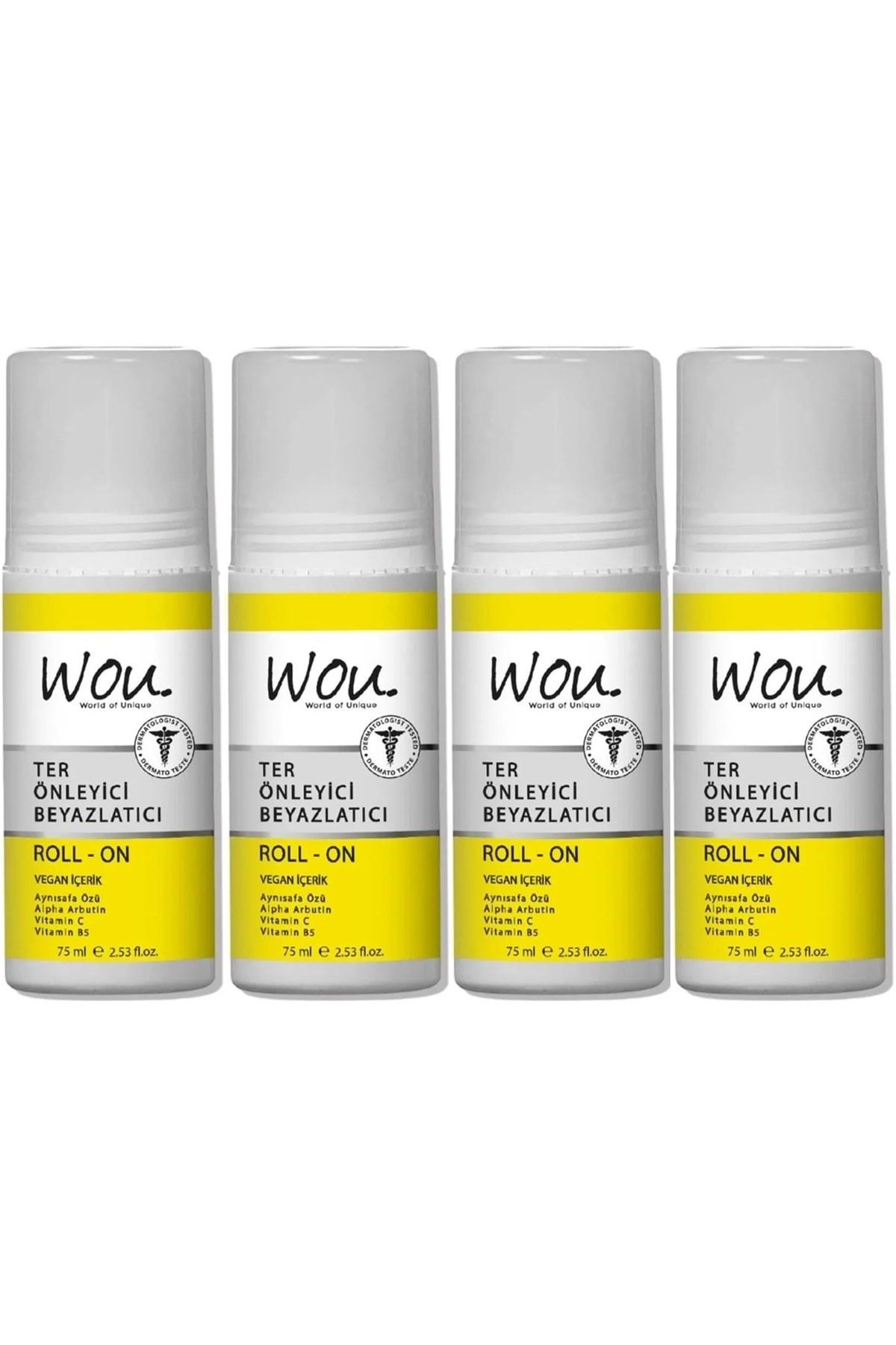 Roll-On Unisex Deodorant 75ML Ter Önleyici Beyazlatıcı (4 Lü Set)