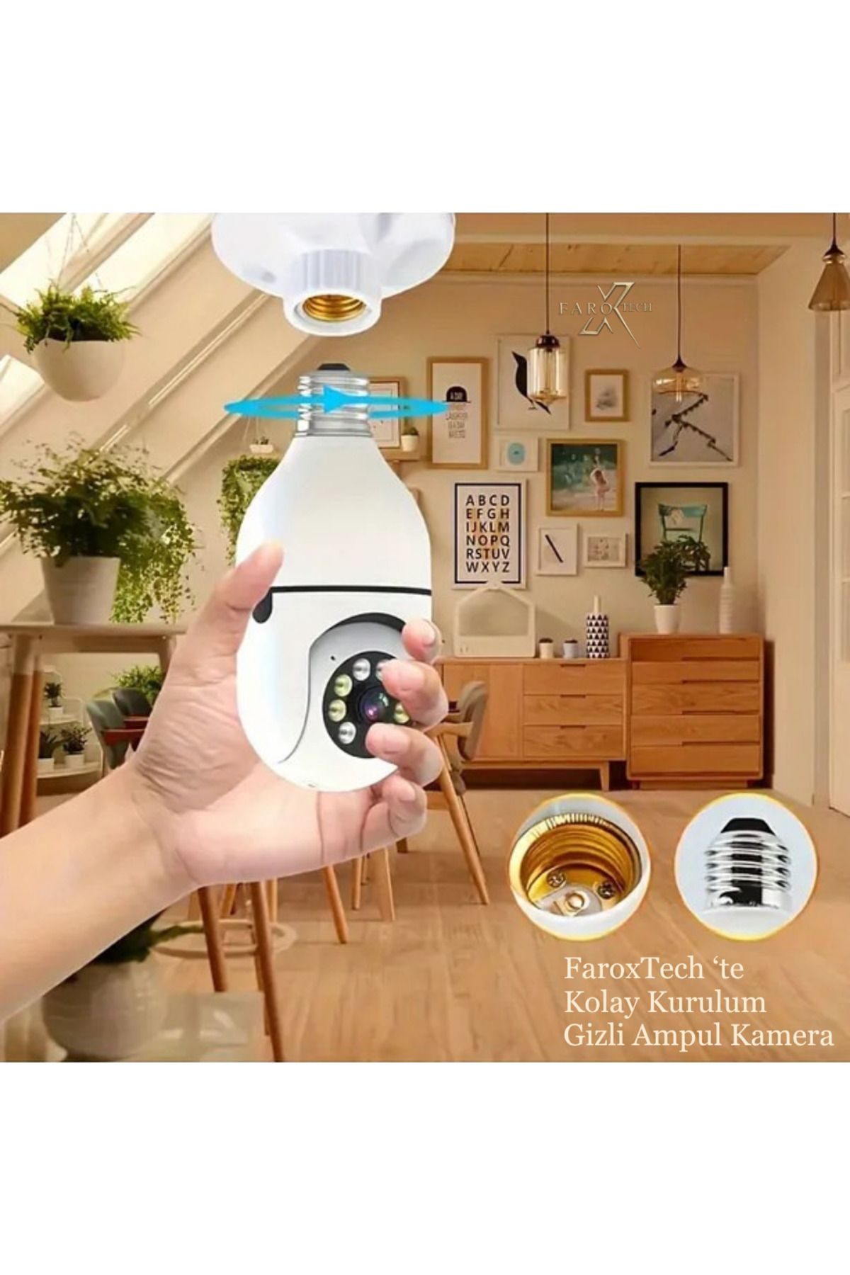 Ampul Güvenlik Kamerası | FHD Görüntü | Hareket Takipli | WiFi Bağlantılı | Gece Görüşlü Kamera