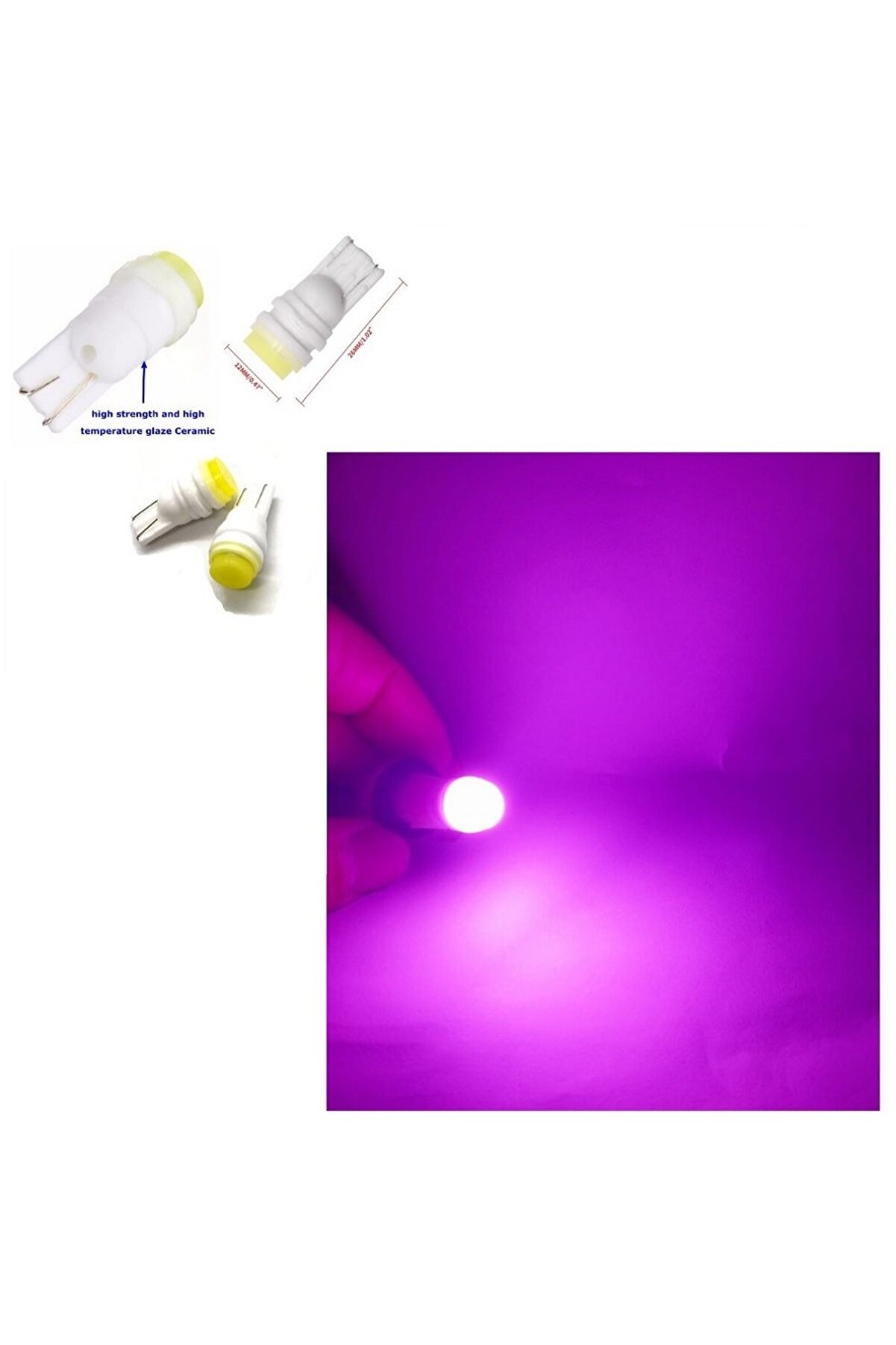 ( 4 X ADET) 1 SET T10 LED DİPSİZ AMPUL 12V PORSELEN&SERAMİK PURPLE (0°ISINMA&PORSELEN ZEMİN)