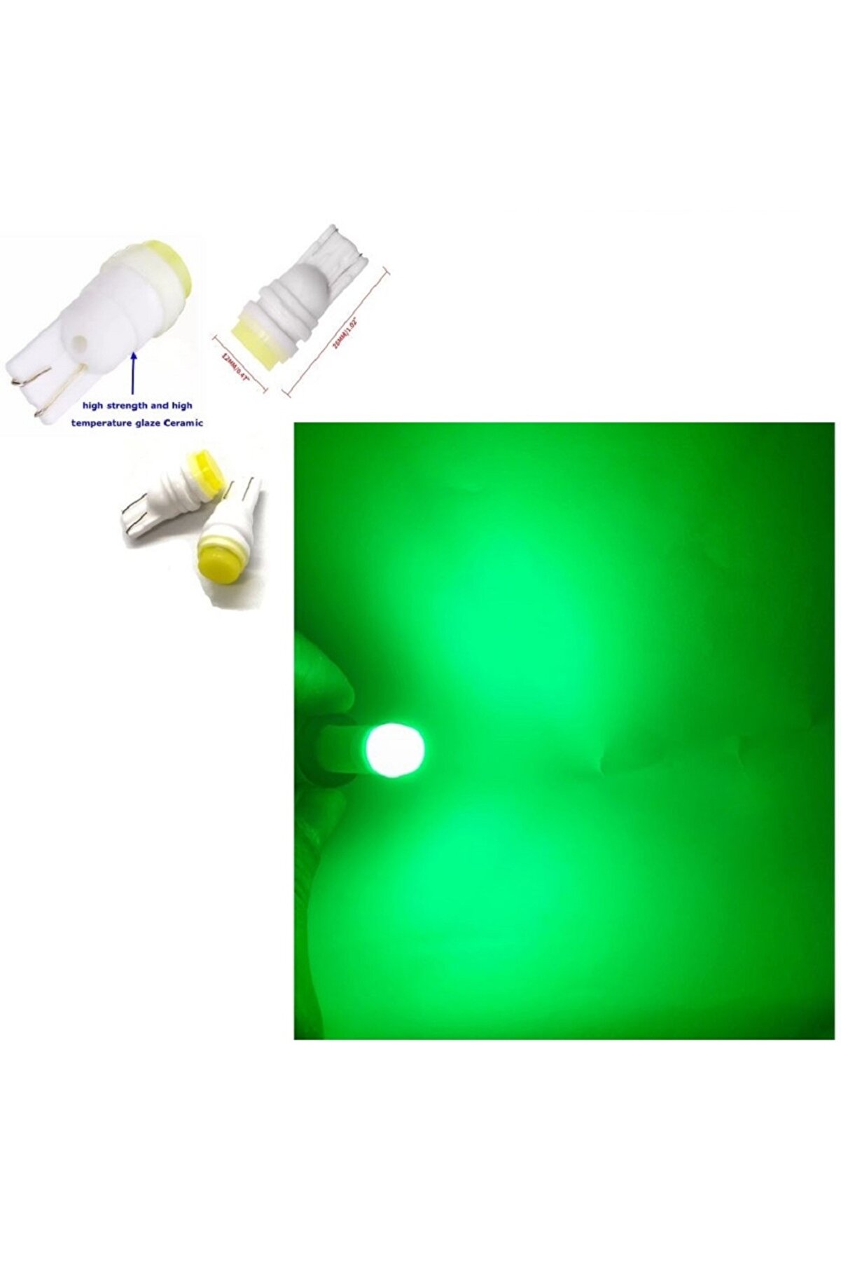 ( 4 X ADET) 1 SET T10 LED DİPSİZ AMPUL 12V PORSELEN&SERAMİK GREEN (0°ISINMA&PORSELEN ZEMİN)